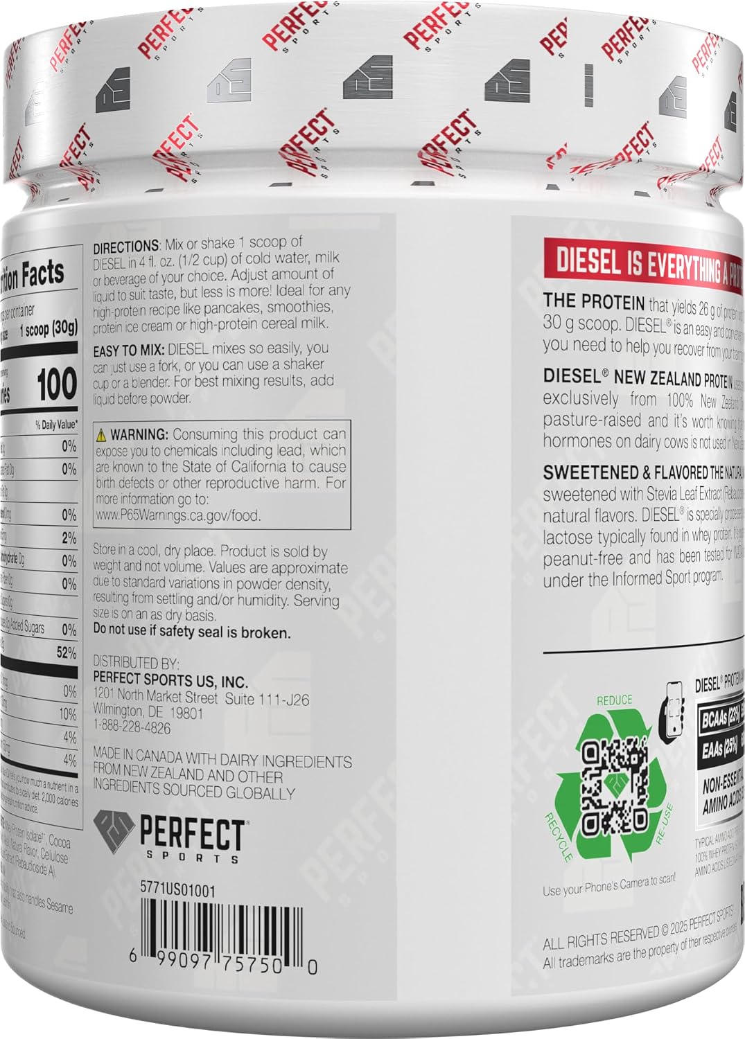 PERFECT SPORTS Diesel Whey Protein Isolate, Milk Chocolate, 2 lb