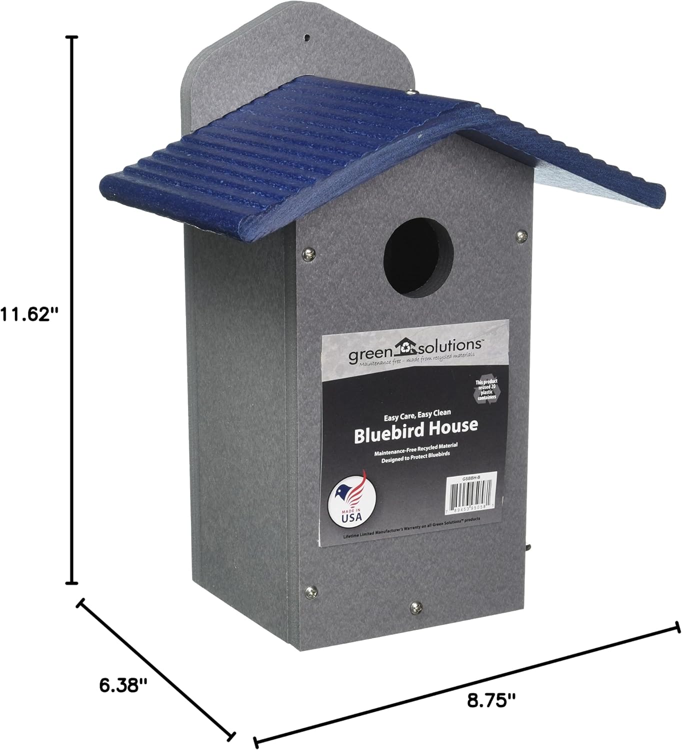 Birds Choice Ultimate Bluebird House, 1.5" Hole | Taupe & Blue | Durable Recycled Plastic Nesting Box, Weather-Resistant for Backyard Bluebirds, 11in x 8.5in x 12.625in