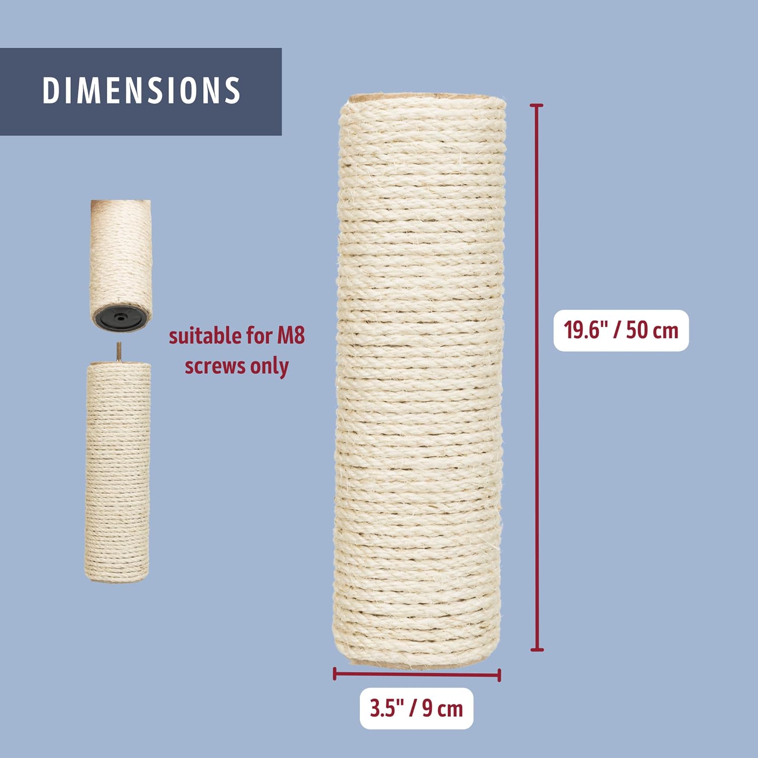 TRIXIE Replacement Sisal Post for Cat Scratching Posts, Backup Scratcher for Indoor Cat Furniture, Trees and Towers, 3.5 in x 23.6 in (9 x 60 cm)