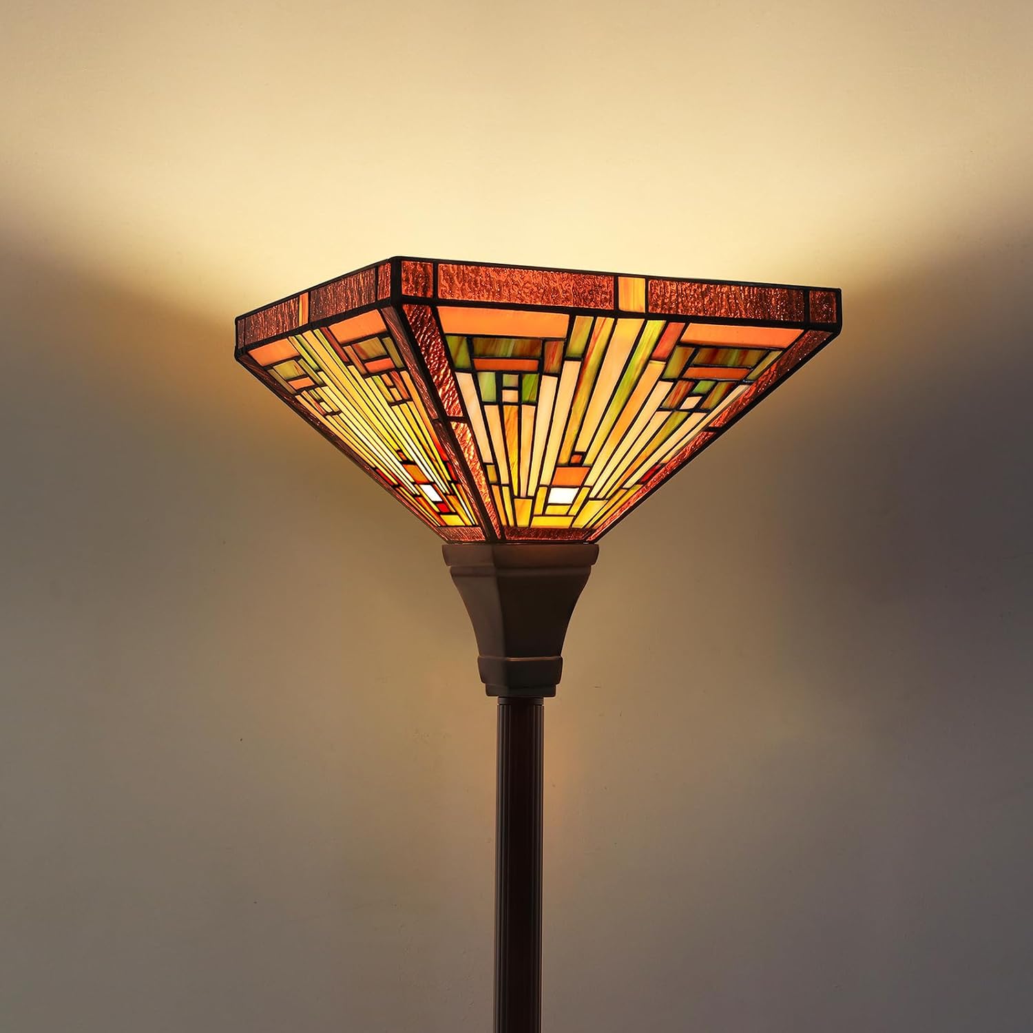 Capulina Tiffany Lamp Antique Amber Brown Stained Glass Torchiere Floor Lamp