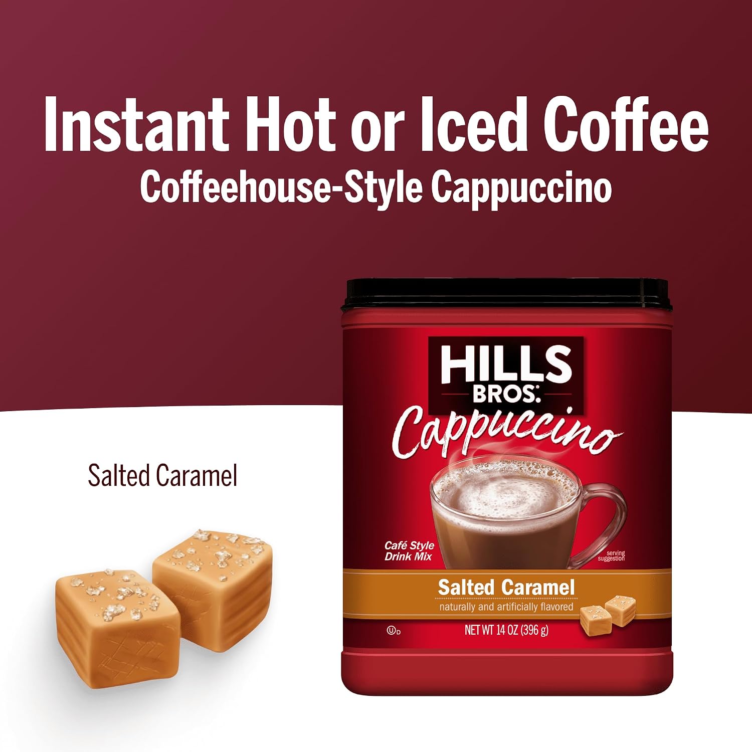 Hills Bros. Cappuccino Mix – Rich, Frothy Coffeehouse-Tasting Instant Drink Mix – Quick and Easy Preparation – Perfect for Hot & Iced Drinks & Creaming Coffee – Double Mocha, 1 Pack of 16oz