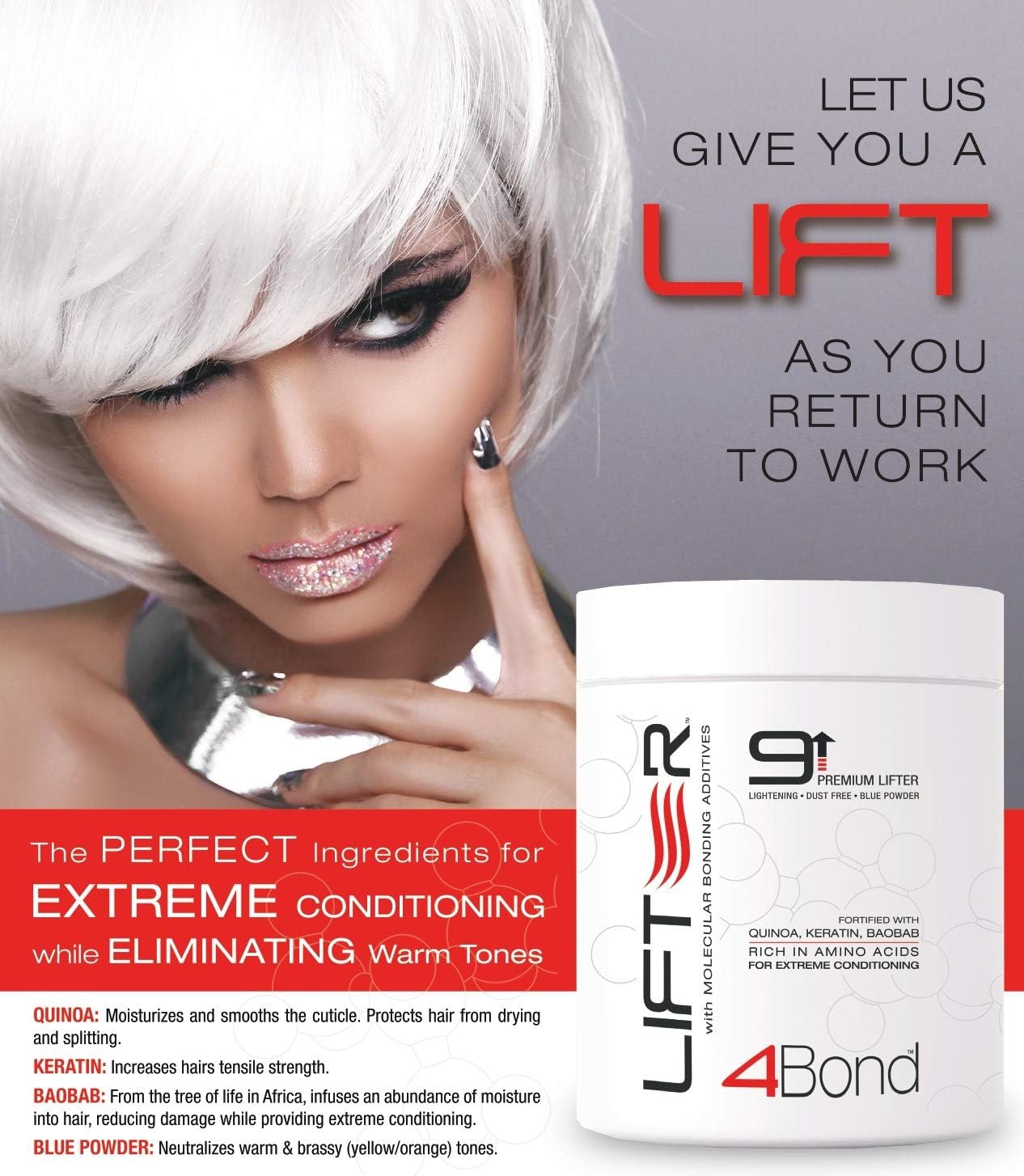 4BOND Premium Hair Bleach Powder Lightener | Blue Based Lightener | Up To 9 Levels Of Lift | Infused with Amino Acids, and Quinoa
