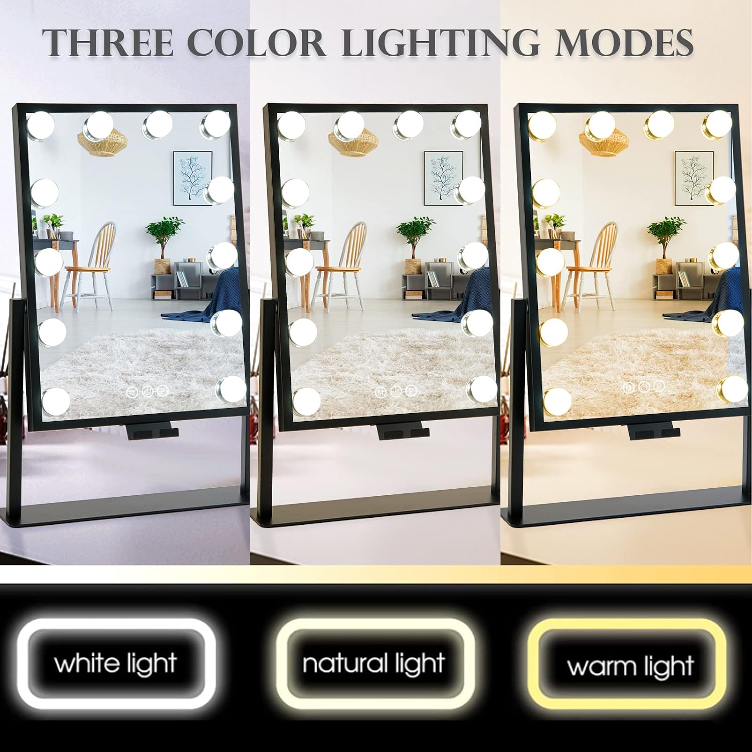 BWLLNI Lighted Makeup Mirror, White Vanity Mirror with Lights,9 LED Bulbs