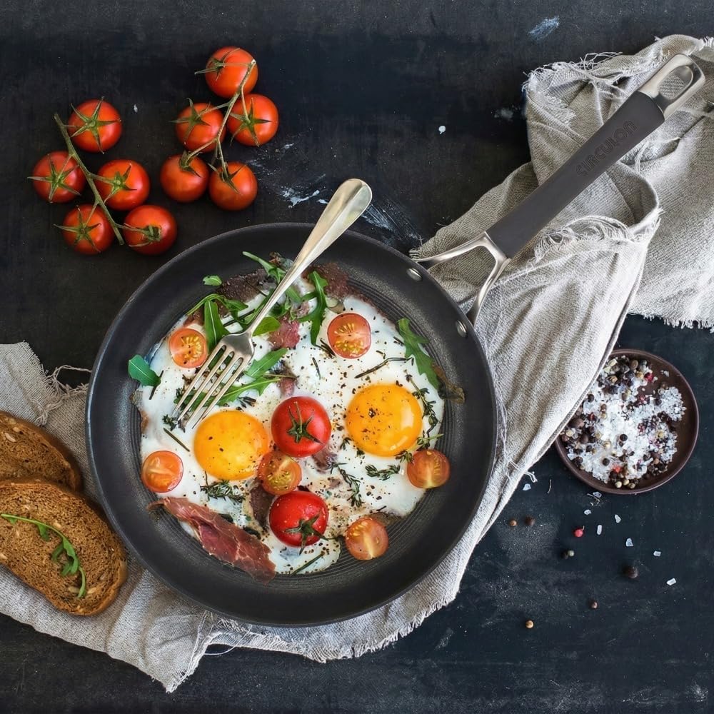 Circulon Radiance Hard Anodized Nonstick Deep Frying Pan with Lid, 12 inch Frying Pan with Lid, Deep Skillet, Gray