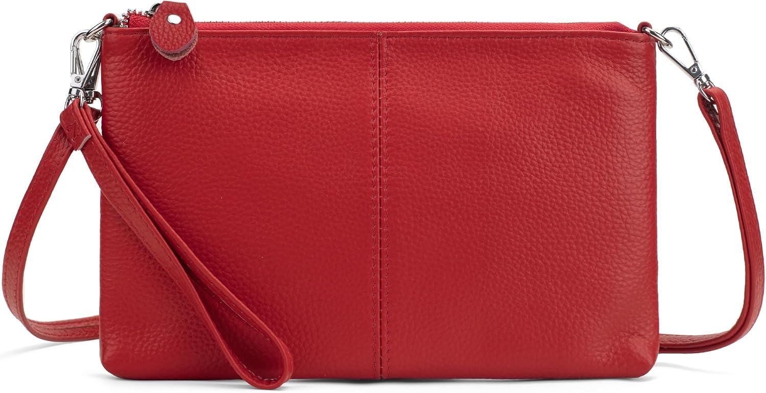 befen Genuine Leather Small Crossbody Bags for Women Wristlet Wallet Purses | Real Leather, RFID Blocking Card Slots, Wristlet Strap, Clutch Purse, Fit iPhone 17 Pro Max, Leather Handbags