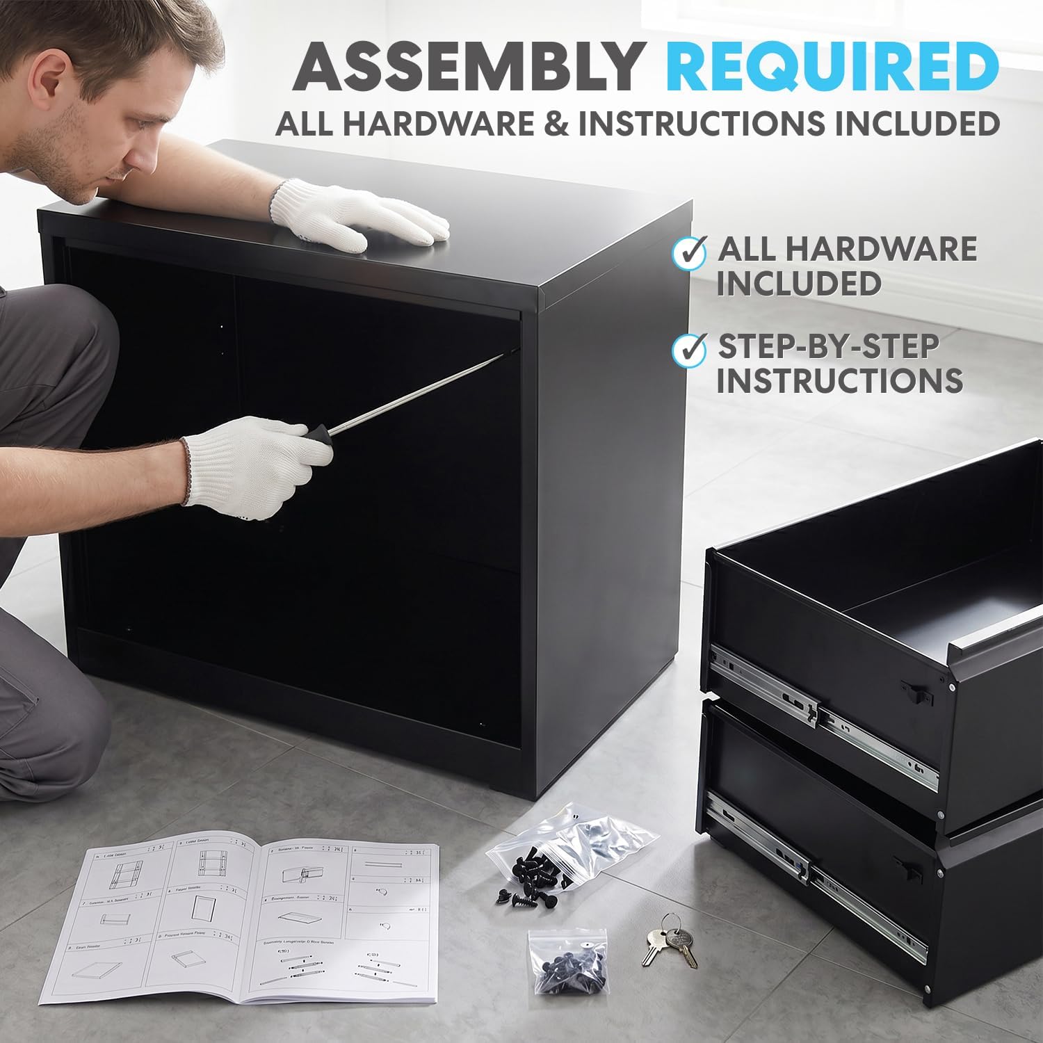SIMPLI-Magic 3-Drawer Mobile File Cabinet with Lock - Under Desk Rolling Metal Filing Cabinet, Letter/Legal/A4, Fully Assembled, Home Office Organizer