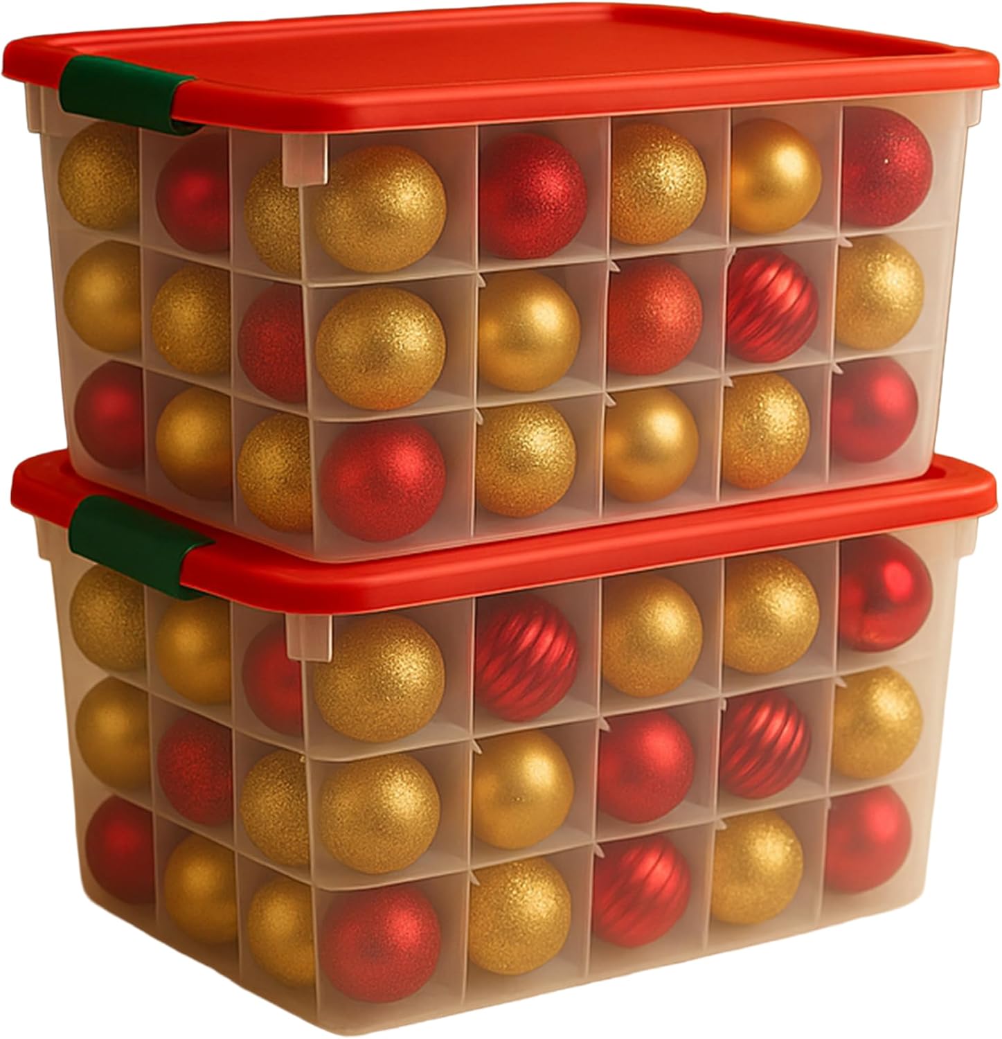 HOMZ Holiday Tote Plastic Storage Bin with Lid, 112 Qt, Clear/Red, 2 Pack
