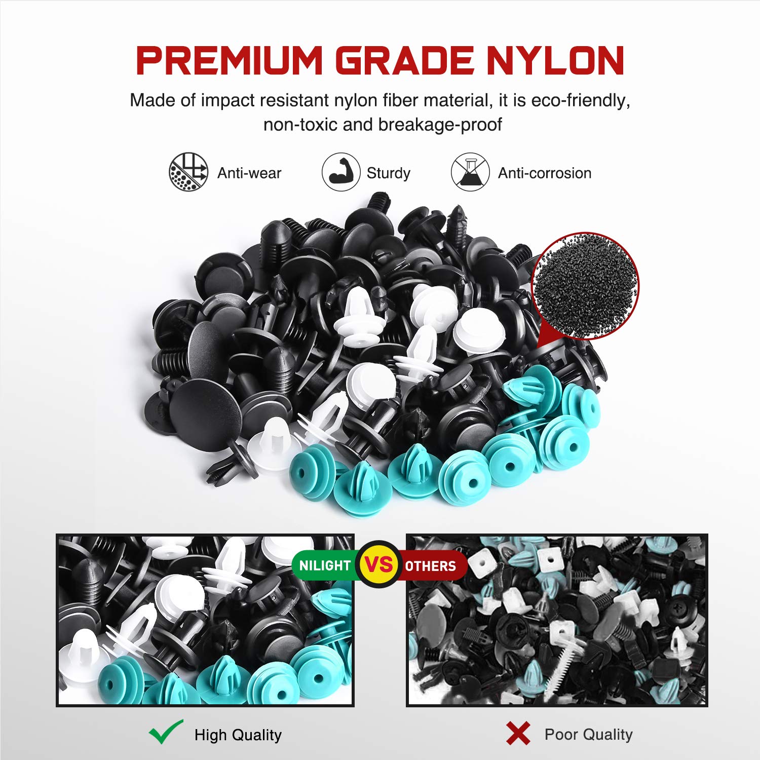Nilight 190 Pcs Car Retainer Clips Fastener Remover 18 Most Popular Sizes Applications Auto Push Pin Rivets Set -Door Trim Panel Clips for Toyota