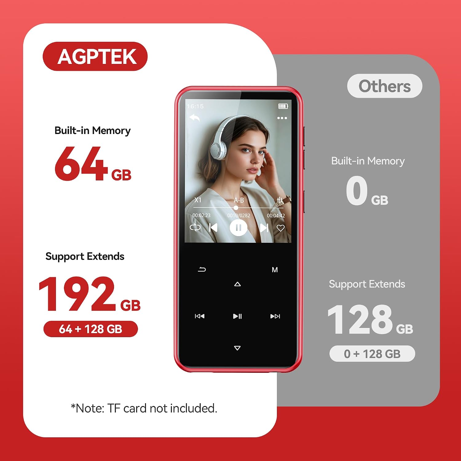 AGPTEK 64GB MP3 Player with Bluetooth, M3 2.4'' Player with Speaker | with FM Radio, Touch Buttons, Supports Up to 128GB(Purple)