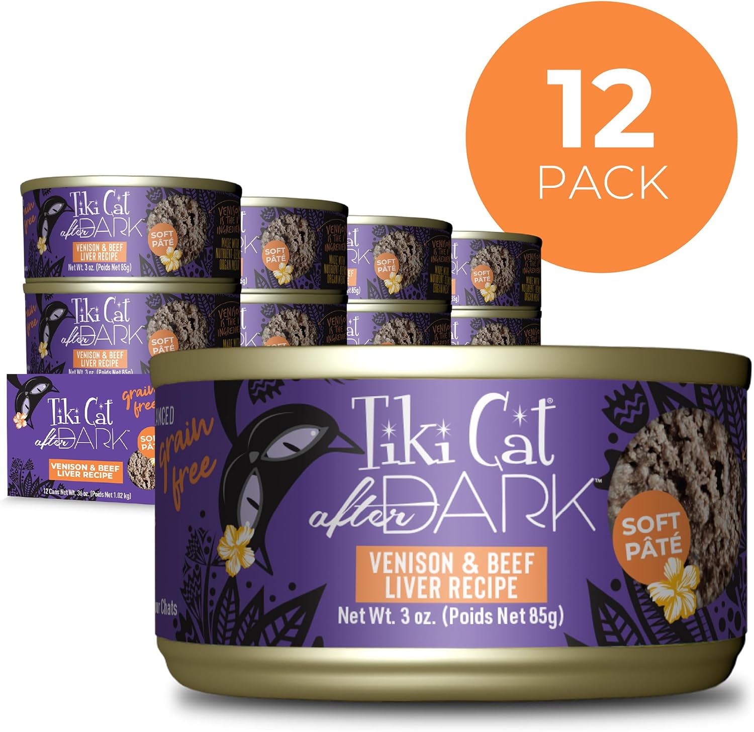 Tiki Cat After Dark Pate Wet Cat Food, Venison & Beef Liver, 3 oz. Cans