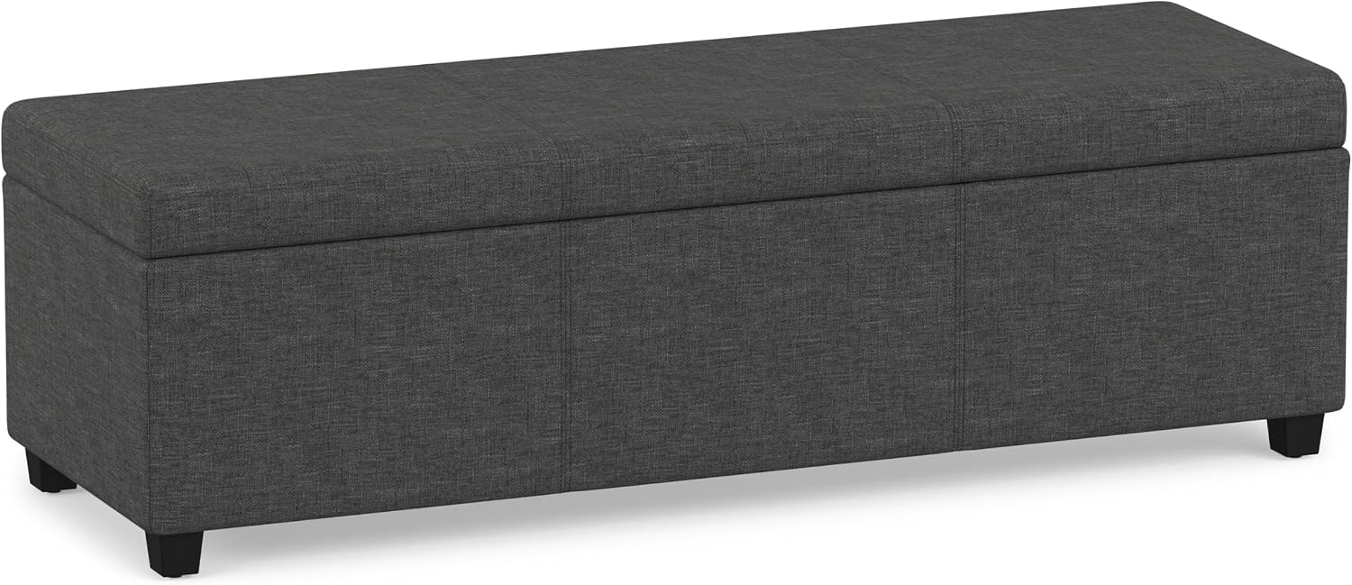SIMPLIHOME Avalon 54" Wide Vegan Leather Storage Ottoman in Tanners Brown