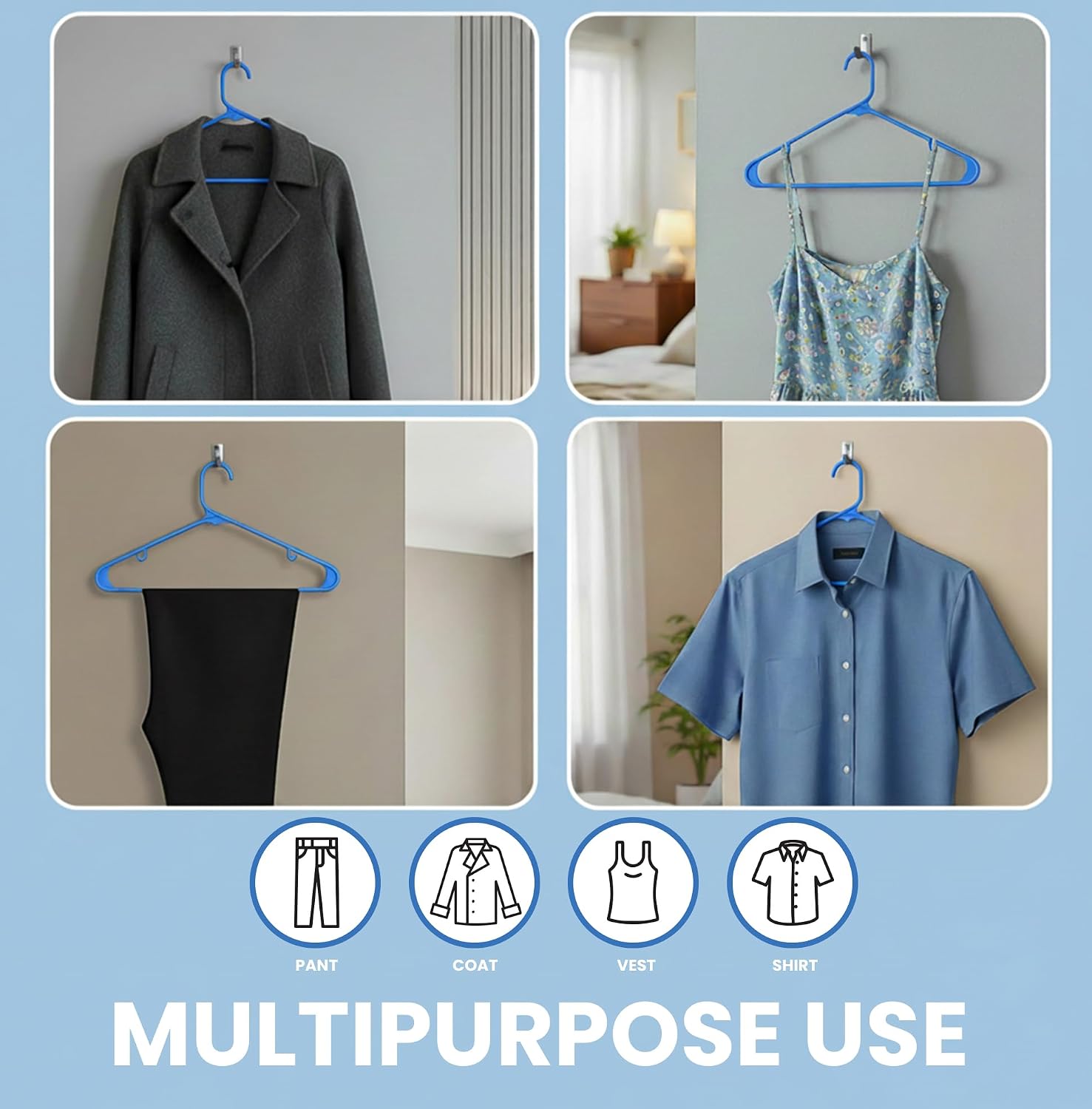 Utopia Home Plastic Hangers 50 Pack – Built-in Strap Hooks Black