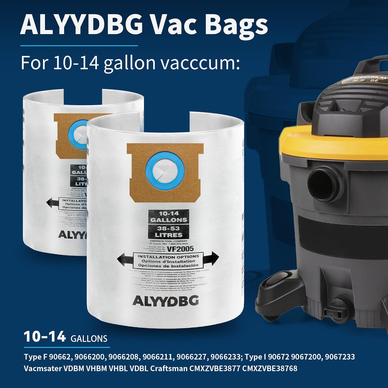 5 PCS Shop Vac Bags 5-8 Gallon Type E/H 90661 90671 Vac Bags by ALYYDBG