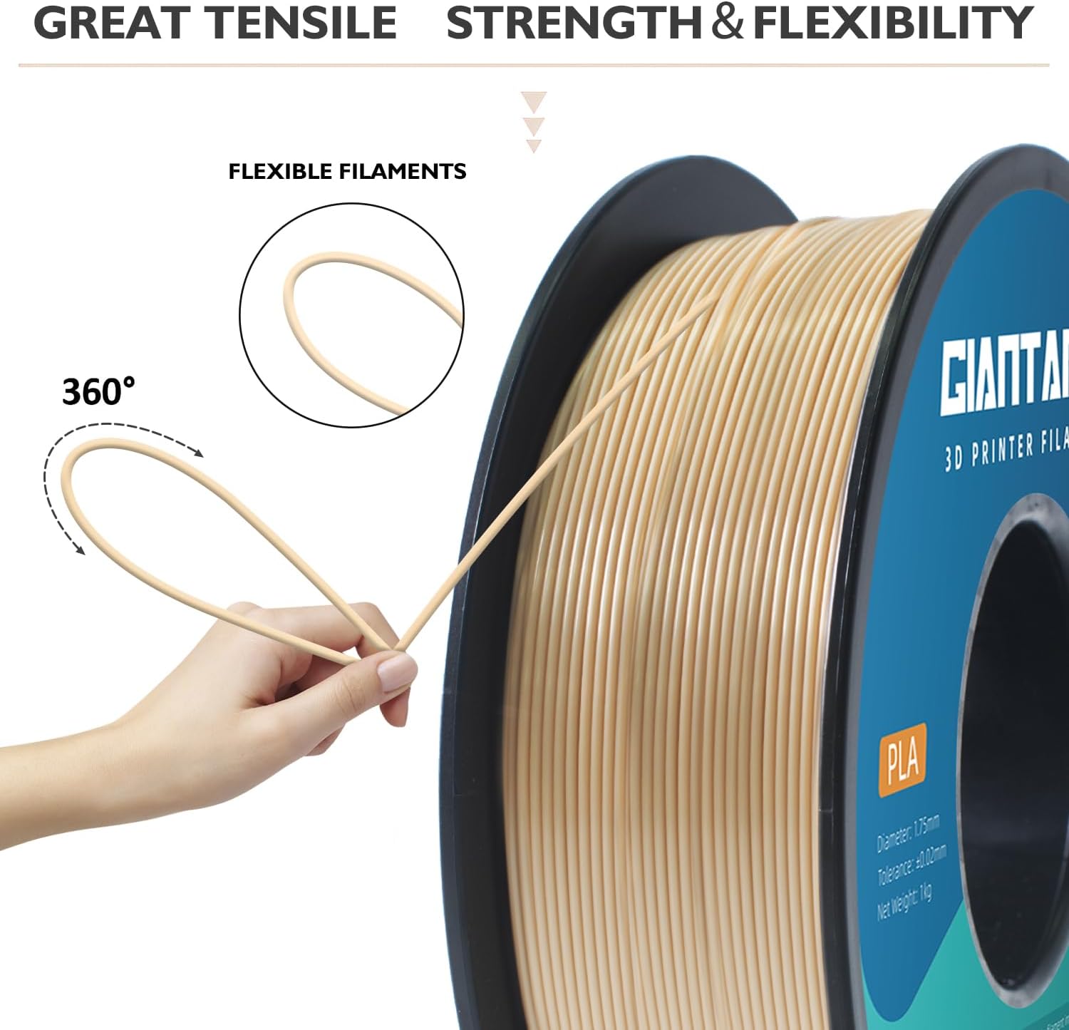 GIANTARM 3D Printer Filament, Silk Gold Pla Filament, 1Kg(2.2lbs) Spool, 1.75mm Dimension Accuracy +/- 0.03mm, 3D Printing Filament