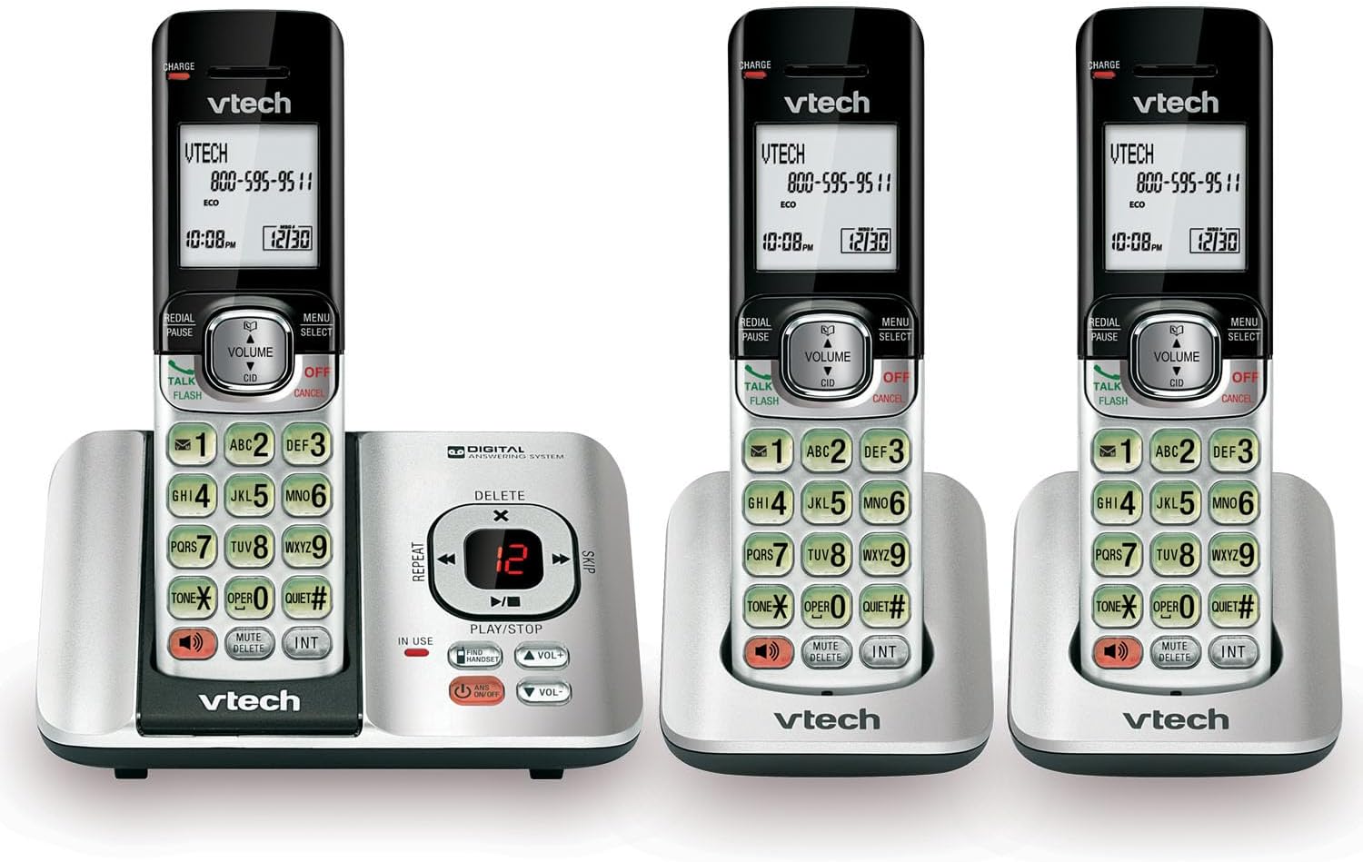 VTech CS6719-2 2-Handset Cordless Phone with Caller ID/Call Waiting, Handset Intercom & Backlit Display/Keypad, Silver