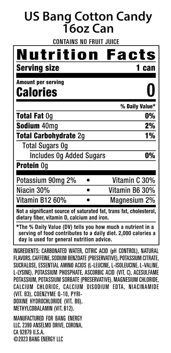 Bang Energy Cotton Candy, Sugar-Free Energy Drink, 16-Ounce | Pack of 12