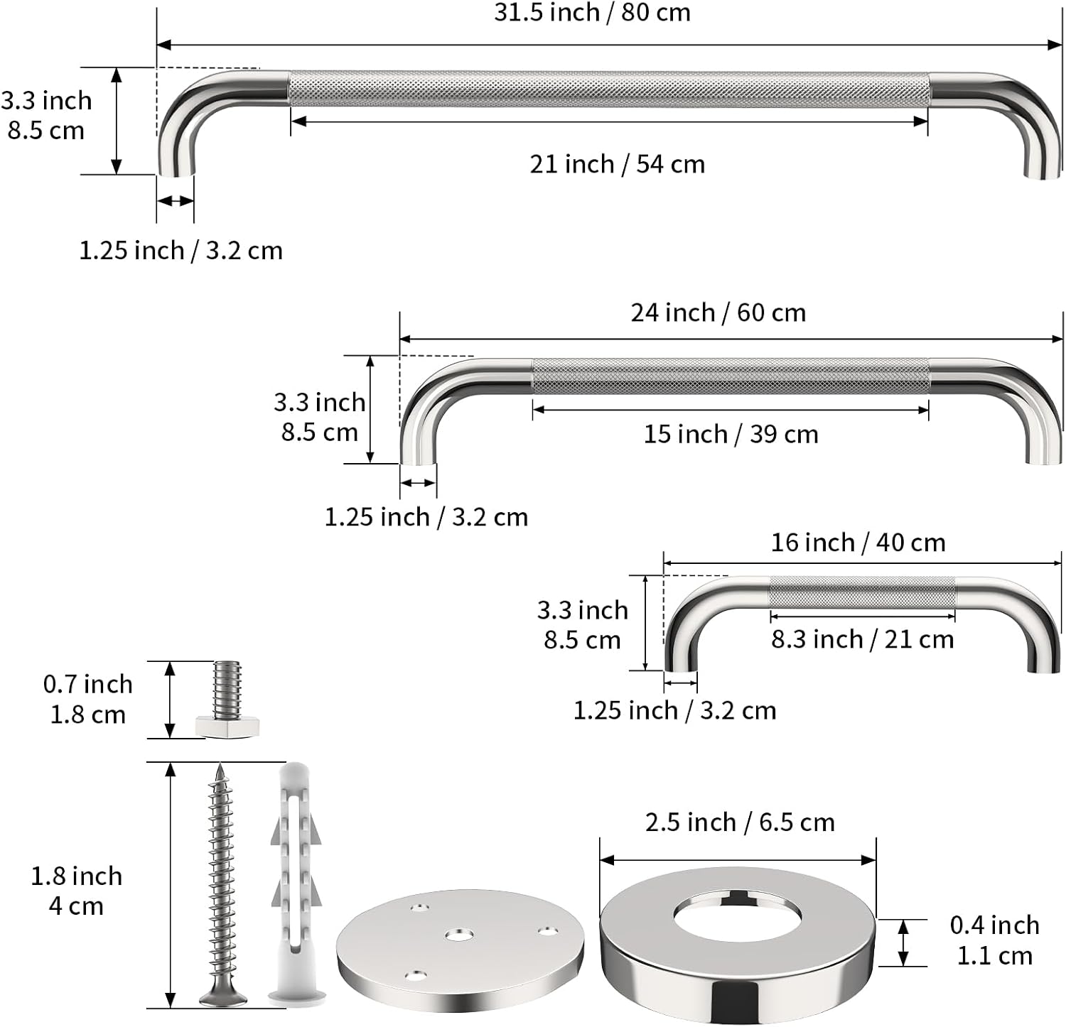 Munzong 3 Pack Commercial Handicap Grab Bars 18" 36" 42" Brushed Nickel | Bathroom Grab Bar for Shower 1.25" Diameter Anti Slip Bathroom Balance Bar Safety Hand Rail for Elderly Injury Senior