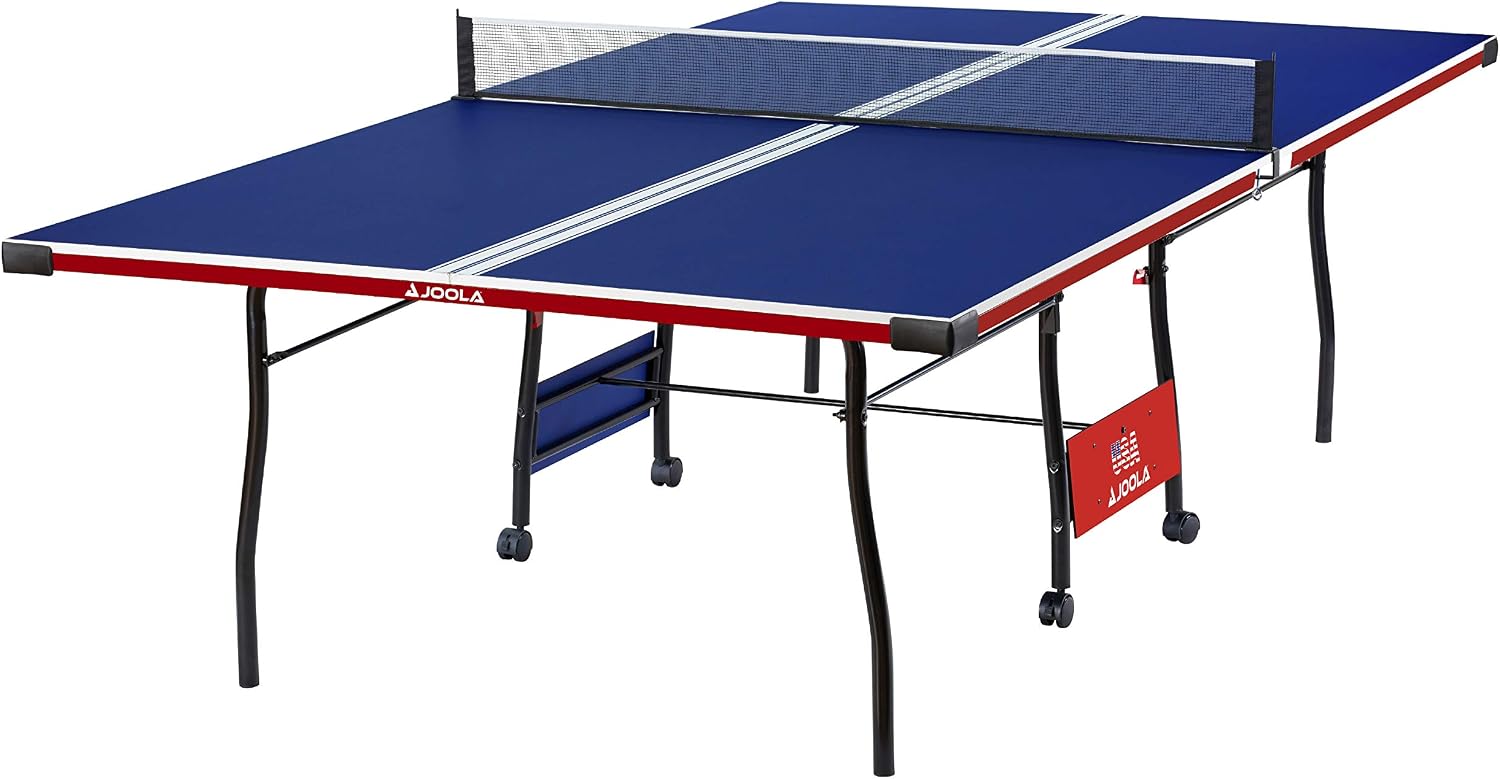 JOOLA Indoor 15mm Ping Pong Table with Quick Clamp Ping Pong Net Set - Single Player Playback Mode - Regulation Size Table Tennis Table - Compact