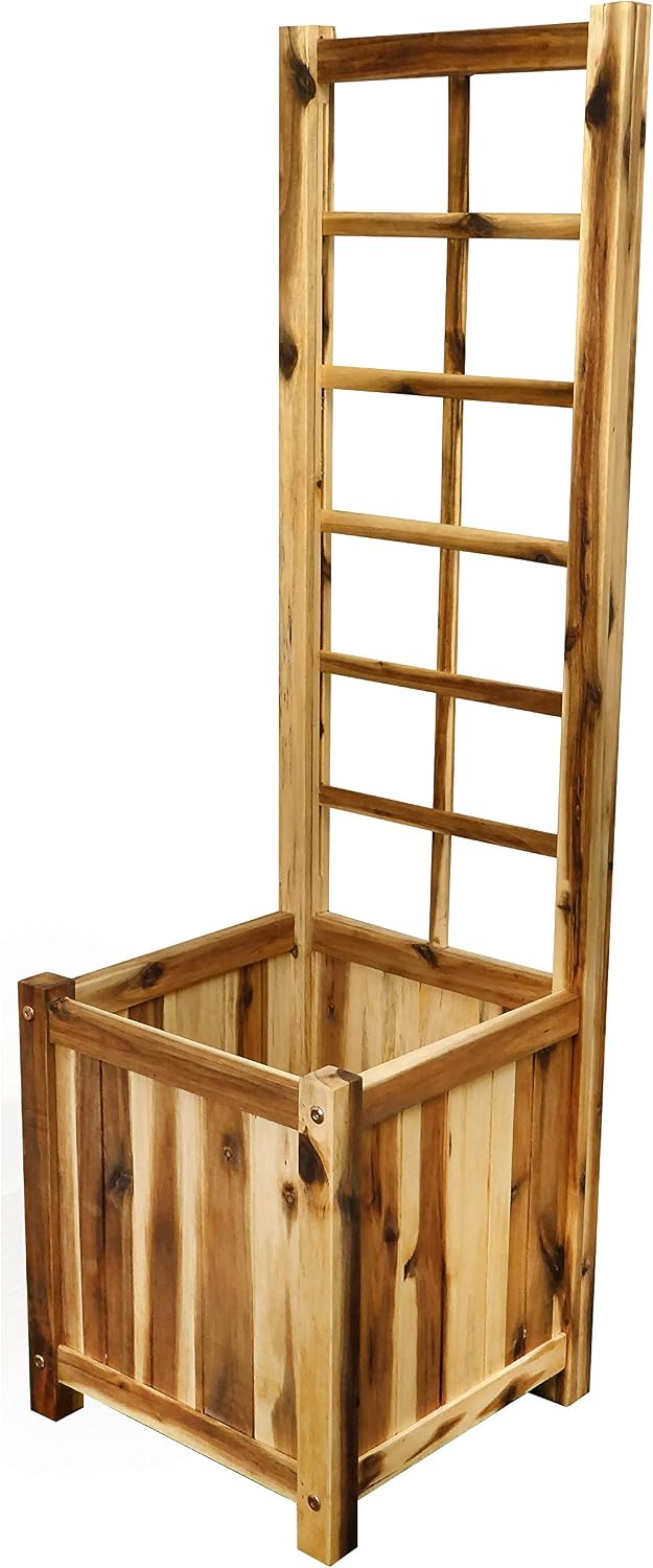 Acacia Wood Trellis Planter Box, with Raised Garden Bed, 45.5" H
