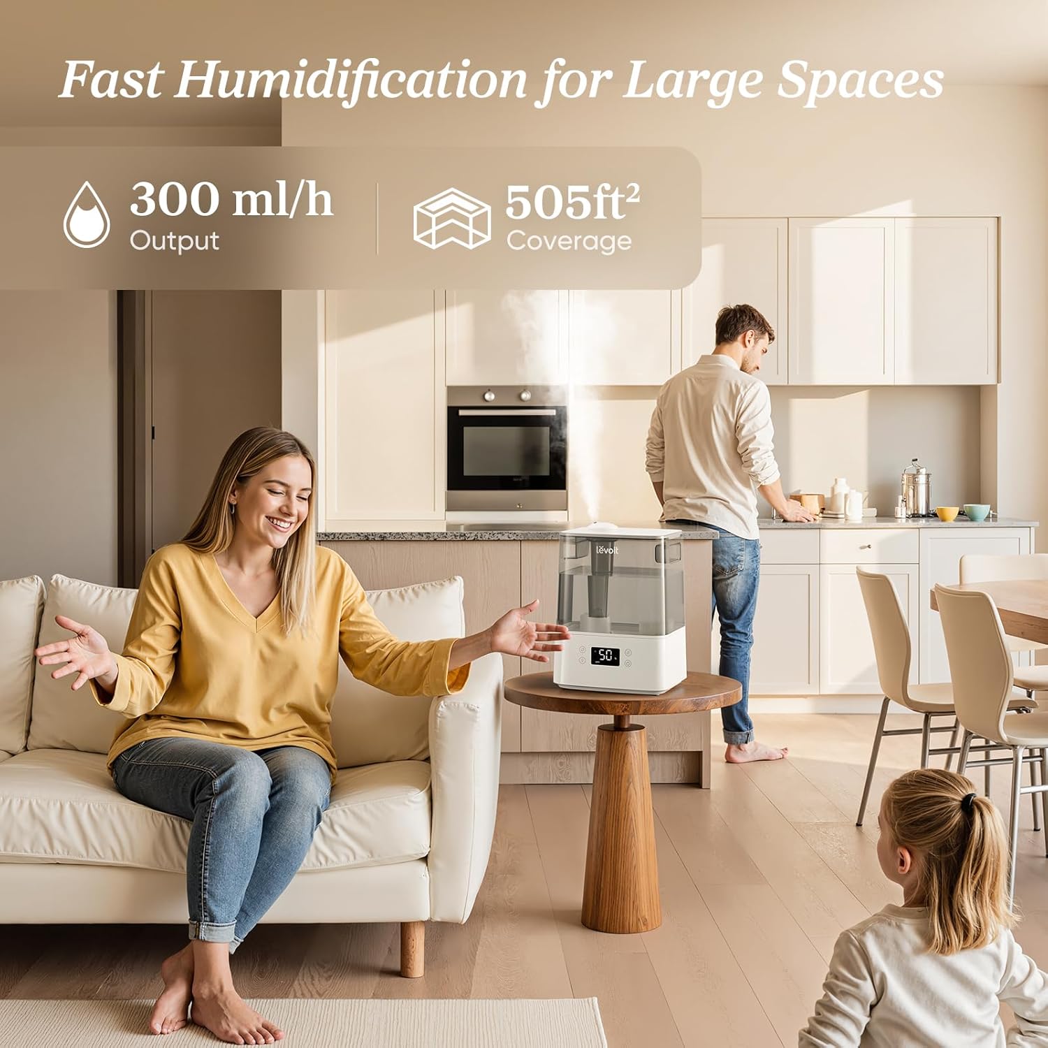 Levoit Humidifiers for Bedroom Large Room, 6L, 60H Runtime, 26dB, Smart App