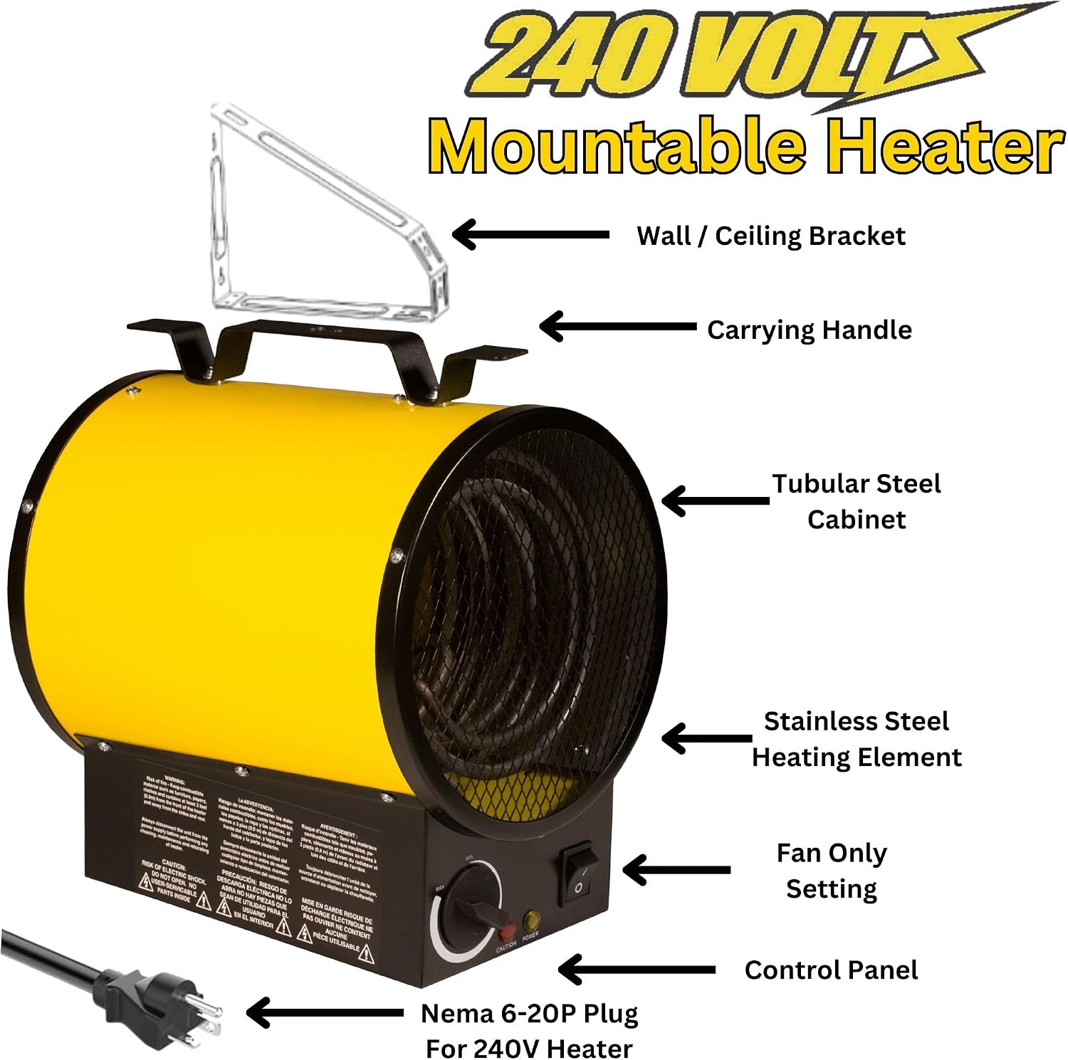 Dura Heat 240V Electric Space Heater for Garage, 3750W, 12800 BTU - EUH4000 | 6-20P Plug, Electric Industrial Garage Heater, Workshop