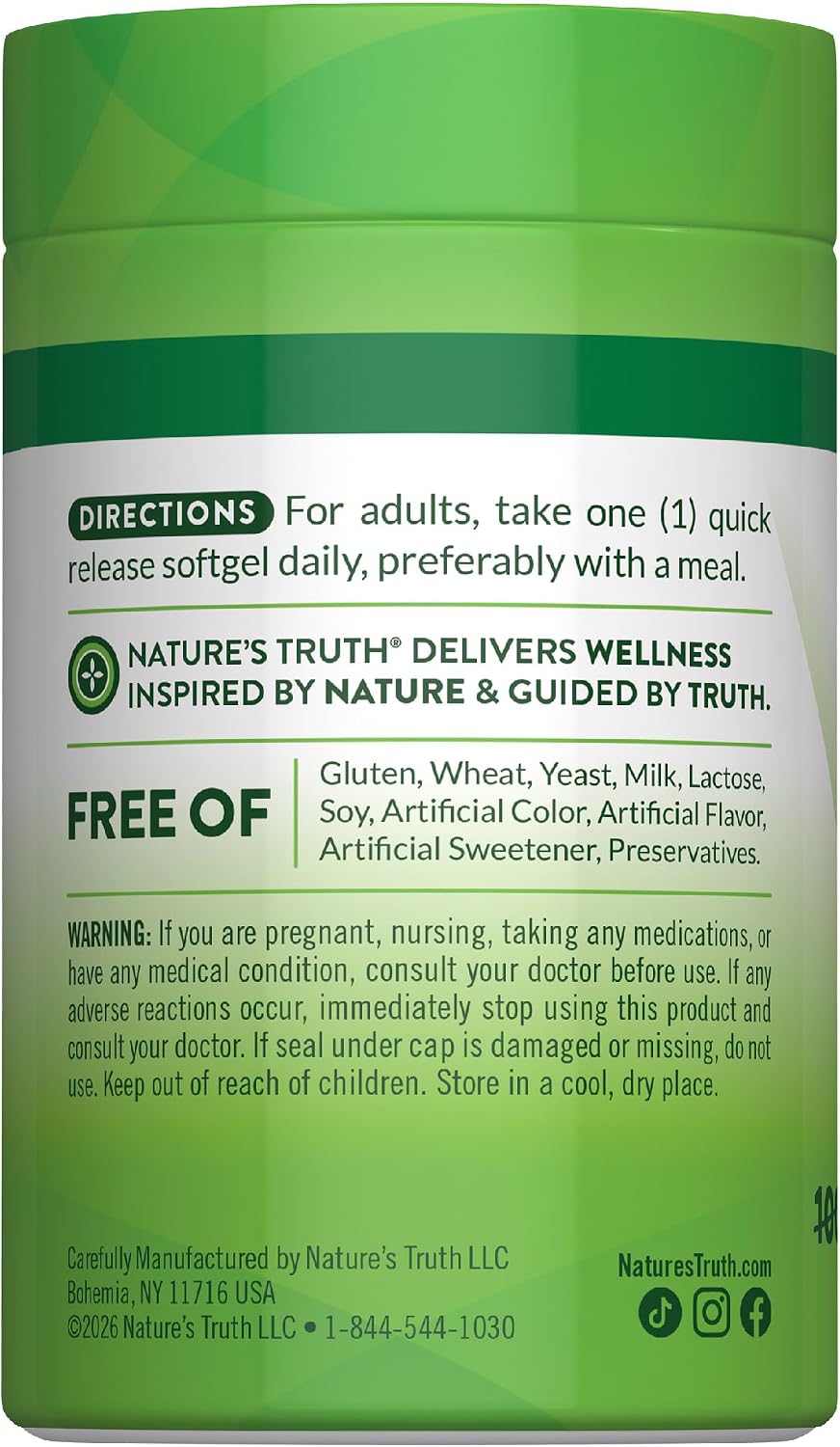 Nature's Truth Vitamin D3 1000 IU Softgels | High Potency Formula | 25 mcg