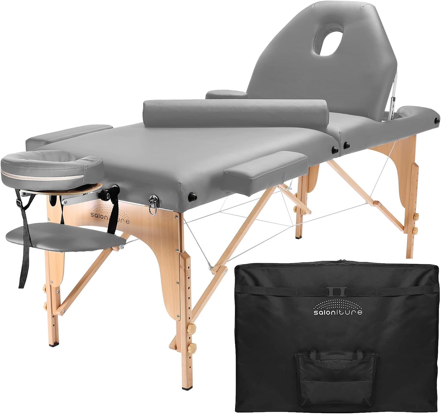 Saloniture Professional Portable Massage Table with Backrest - Black