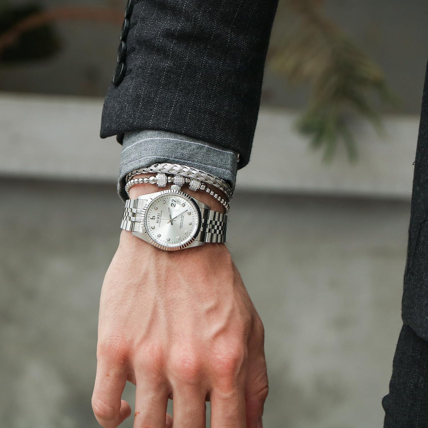BUREI Men's Luxury Automatic Watch Fashion Waterproof Mechanical Watch, Adjustable Stainless Steel Two Tone Strap,Gift for Men