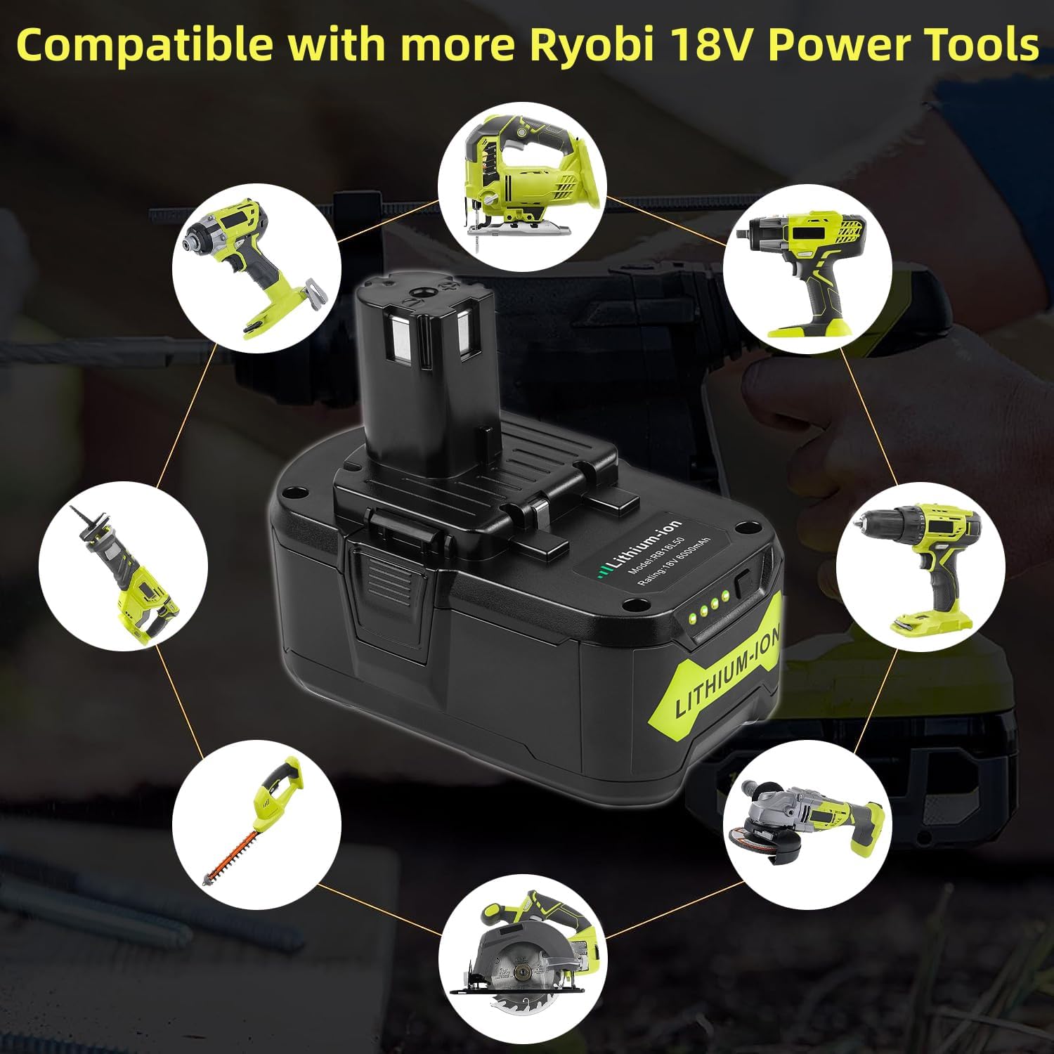 ARyee 18V Battery 6.0Ah 2-Pack, Replacement for Ryobi P107 P108 P109 Cordless Tools, Lithium-Ion Battery for Ryobi One+ 18V Power Tools