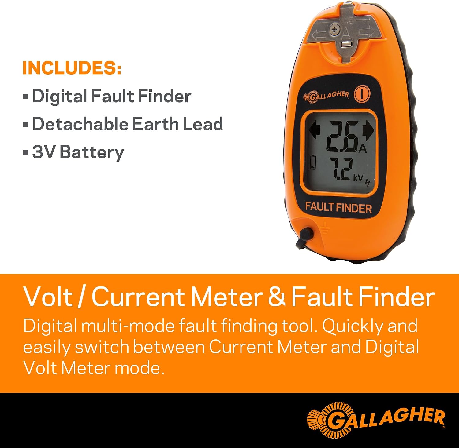 Gallagher Smartfix Fence Volt & Current Meter | Fault Finder for Electric Fencing | Digital Display with Directional Arrows | Measures Voltage
