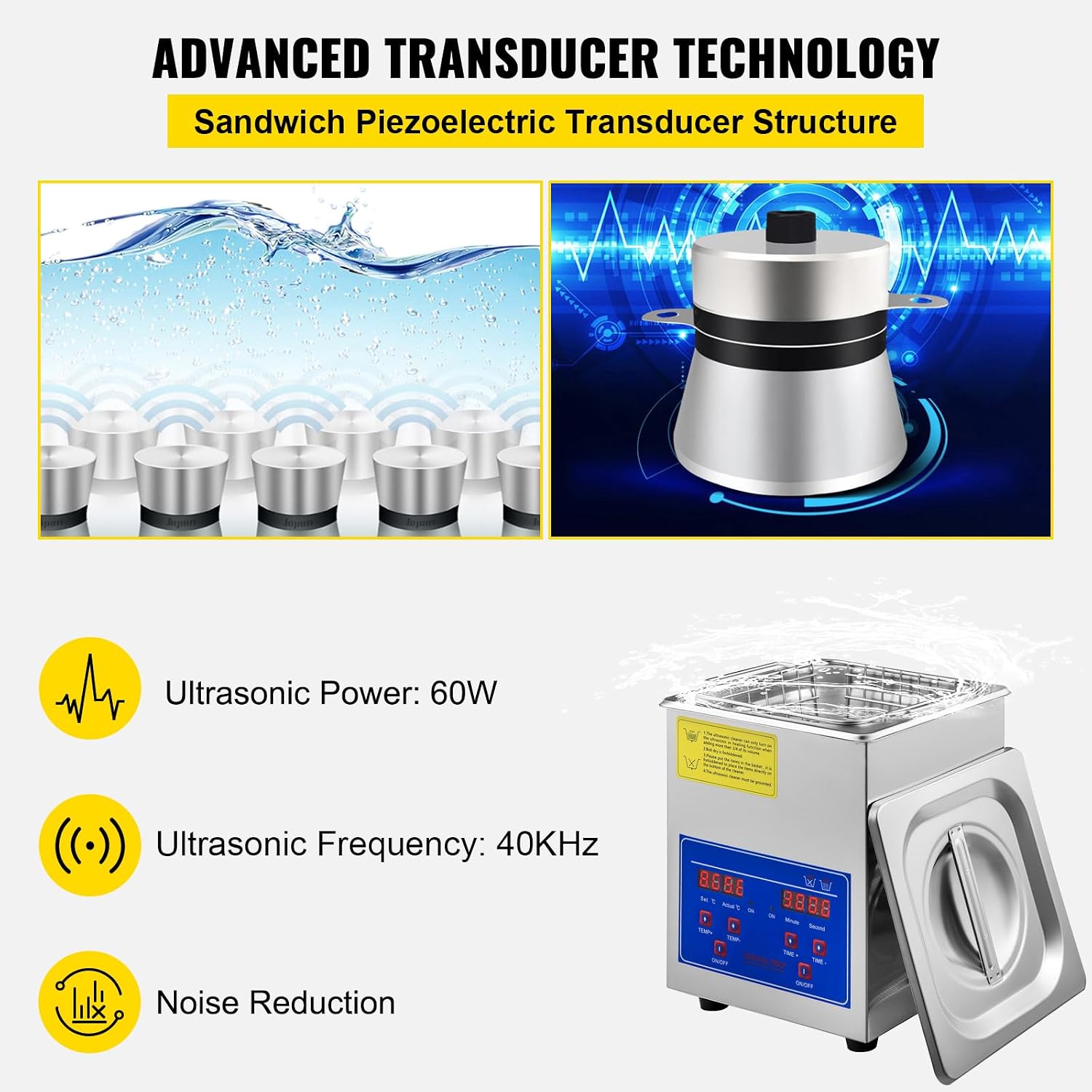 VEVOR 6L Commercial Sonic Cleaner, 40kHz Professional Cleaning Machine with Digital Timer & Heater, 110V - Ideal for Watches, Instruments, and Industrial Parts, FCC/CE/RoHS Certified | with Digital Timer and Heater, 110V, for Watch, Instruments, and Indu…