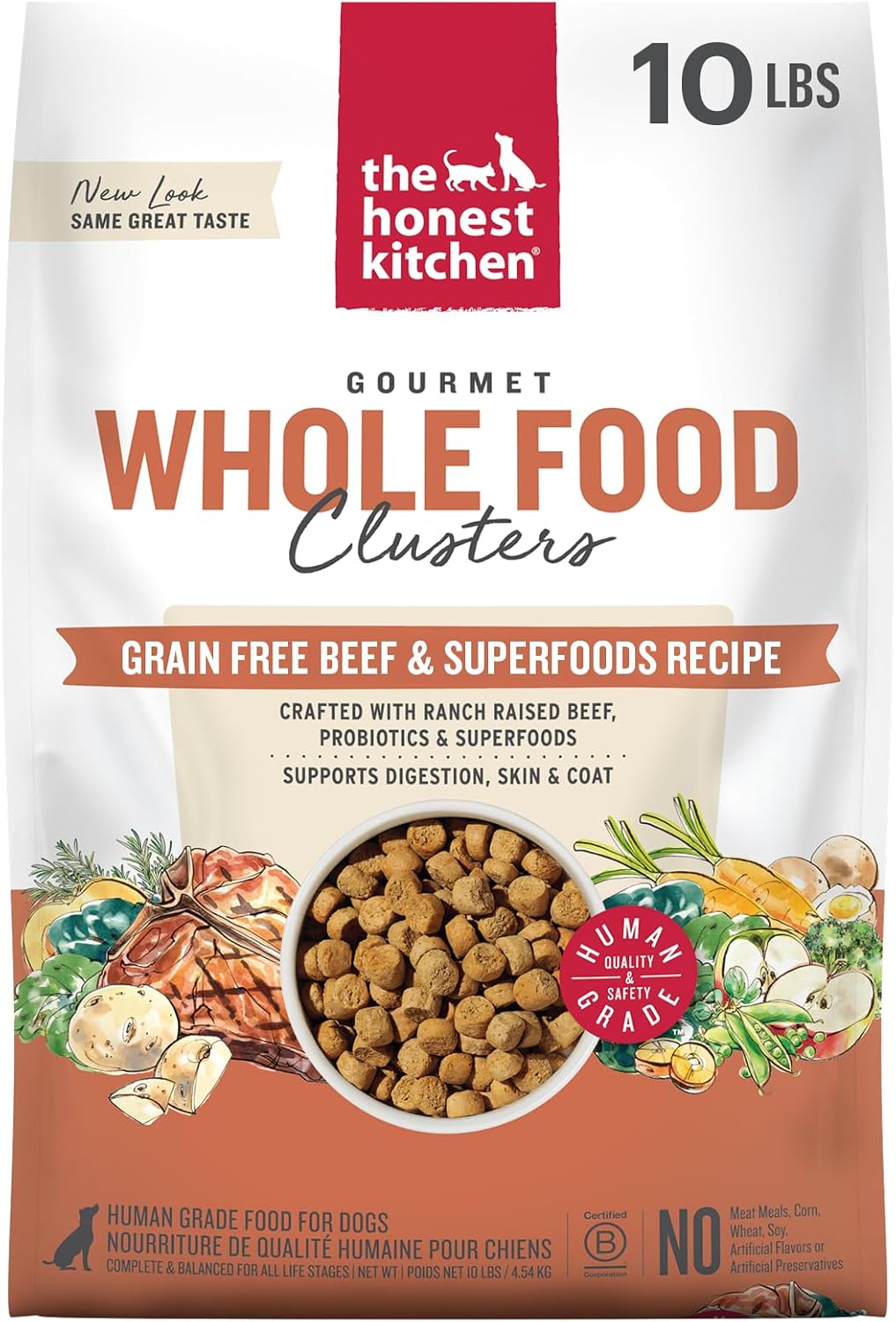 The Honest Kitchen Grain Free Beef & Superfoods Whole Food Clusters, Human Grade Dry Dog Food, Vet-Crafted Nutritional Support for Skin, Coat, Digestion & Overall Wellness, 20 lb Bag
