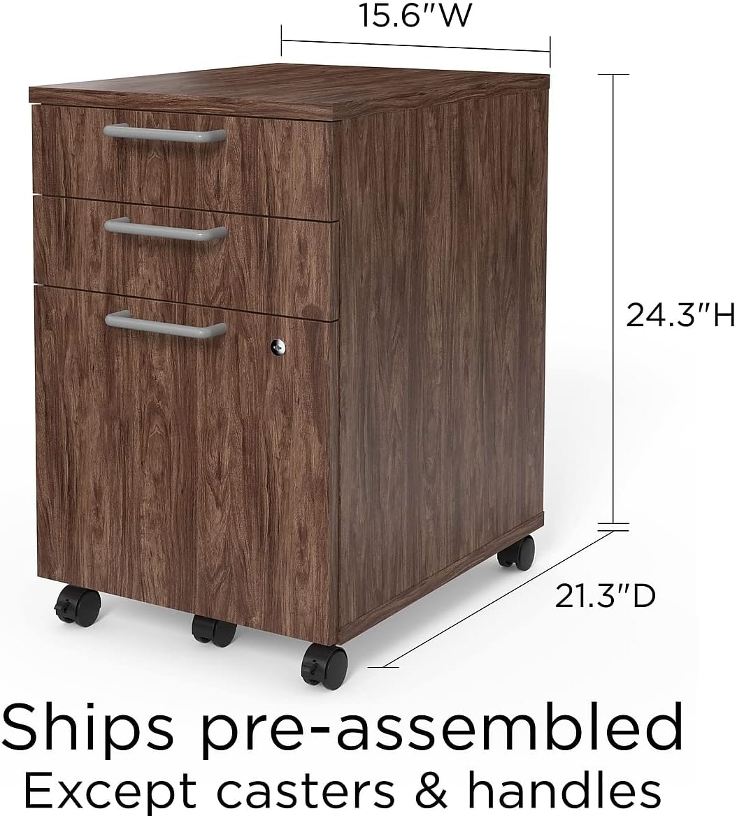 Union & Scale Staples Essentials 3-Drawer Vertical File Cabinet, Letter & Legal Size Documents, Lockable & Mobile, 21.3" D x 15.6" W x 24.3" H, Natural