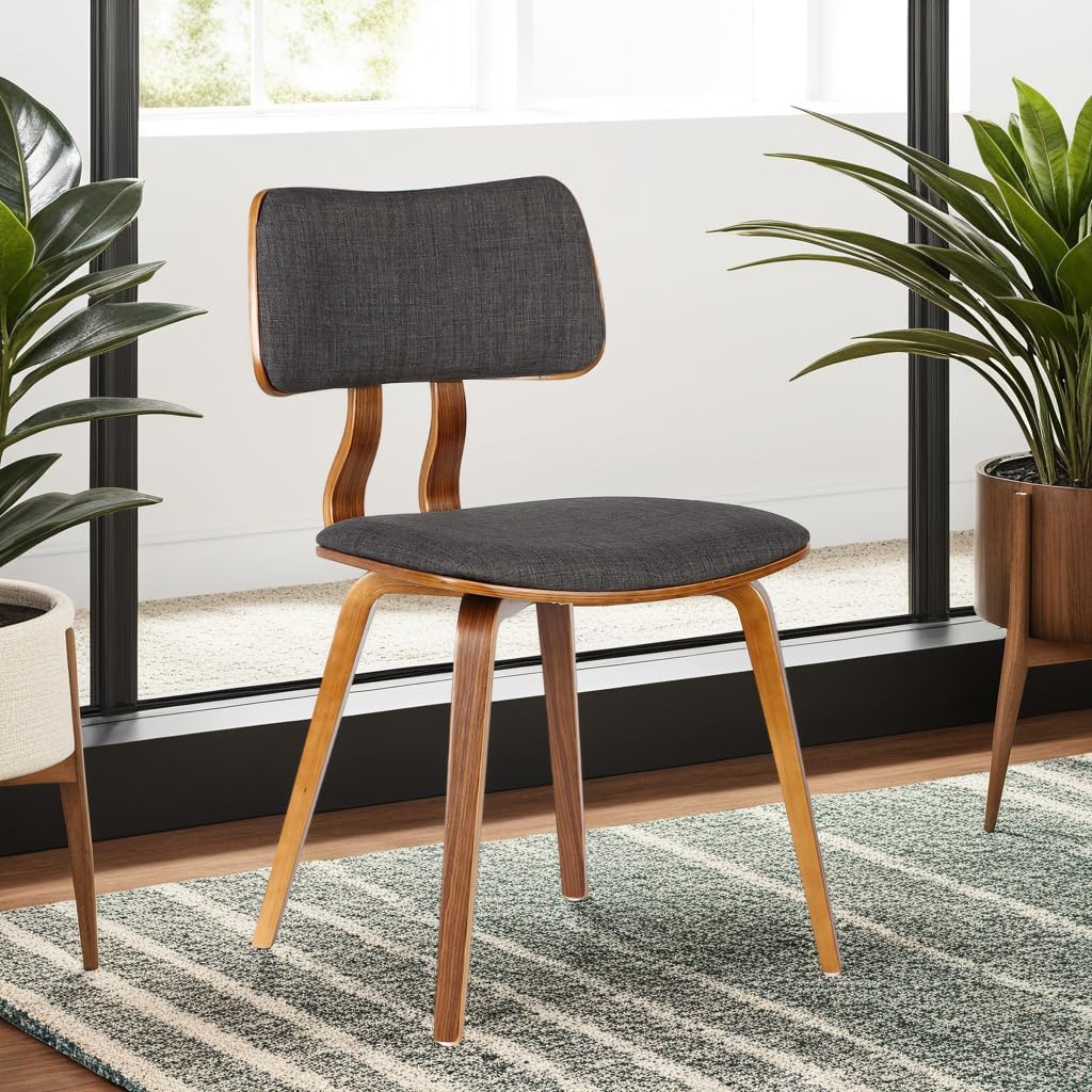 Armen Living Jaguar Dining Chair in Charcoal Fabric and Walnut Wood Finish,Charcoal/Walnut Finish 20D x 18W x 29H in