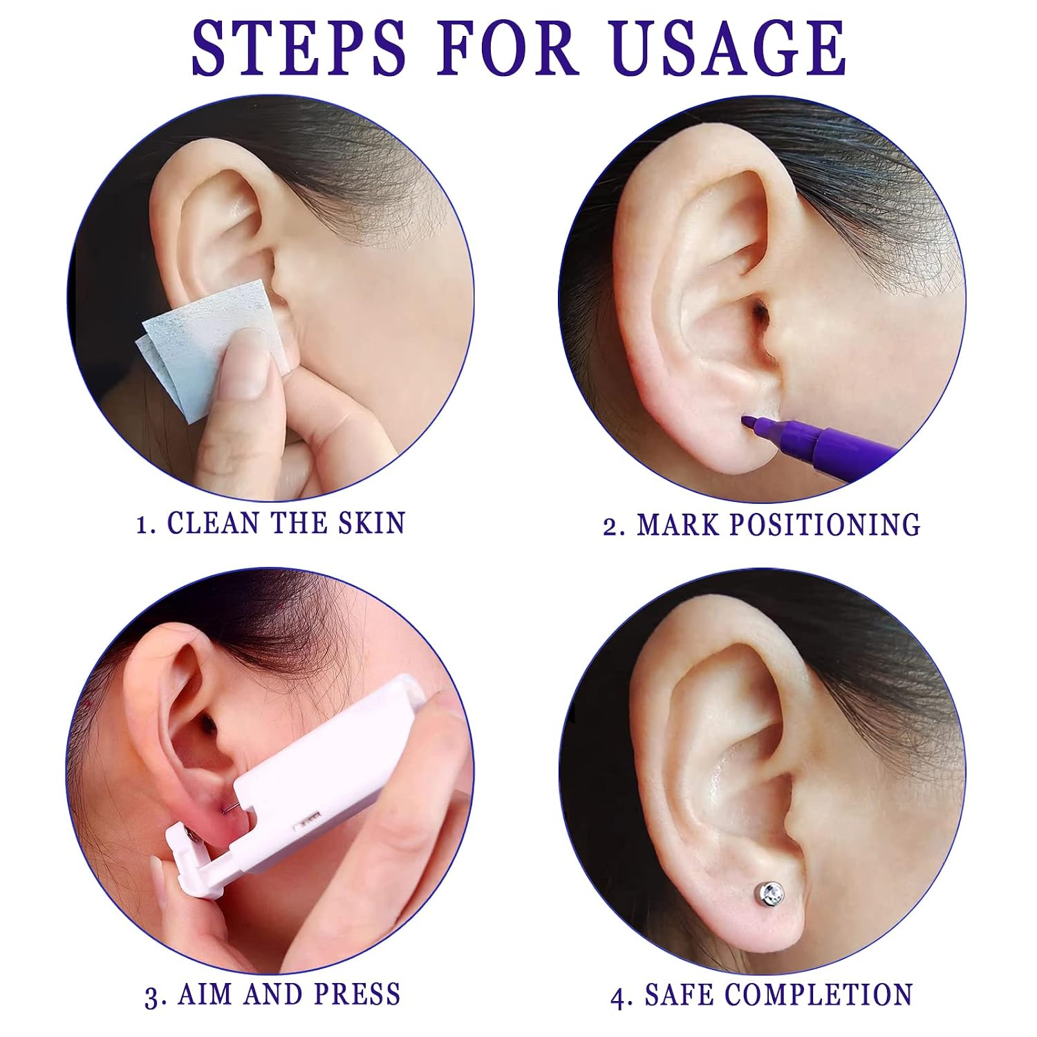 2Pcs Ear Piercing Kit Automatic and Painless Ear Nail Gun Disposable Aseptic Household Ear Piercing Gun Portable Ear Piercing Gun Group Ear Piercing Tools With Built-in 4mm Hypoallergenic Ear Studs