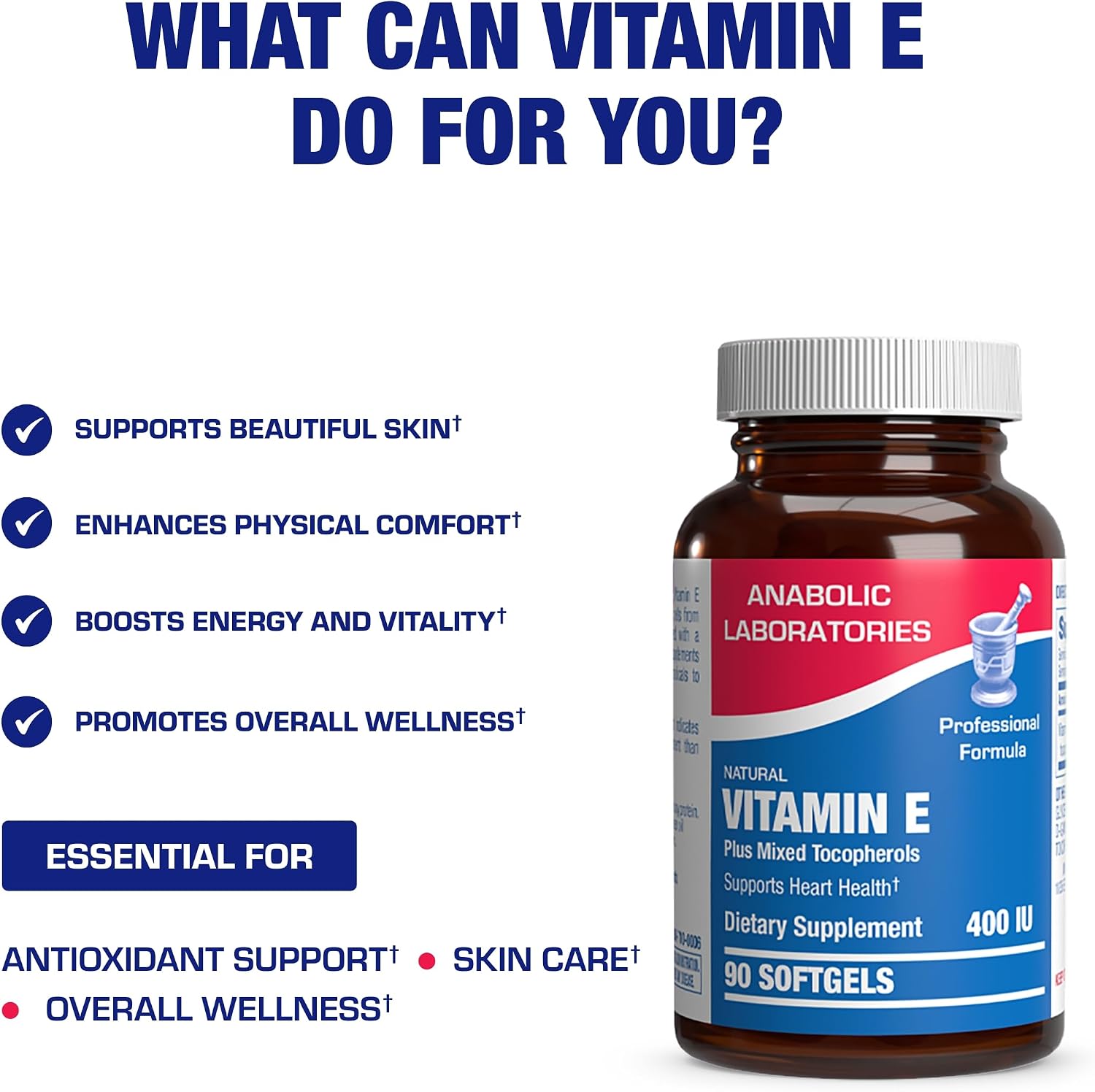 Vitamin E 400 IU Softgels - Clinical Formula Natural Vitamin E Supplement Complex with d-Alpha Tocopherol & Mixed Tocopherols for Hair Skin & Nails