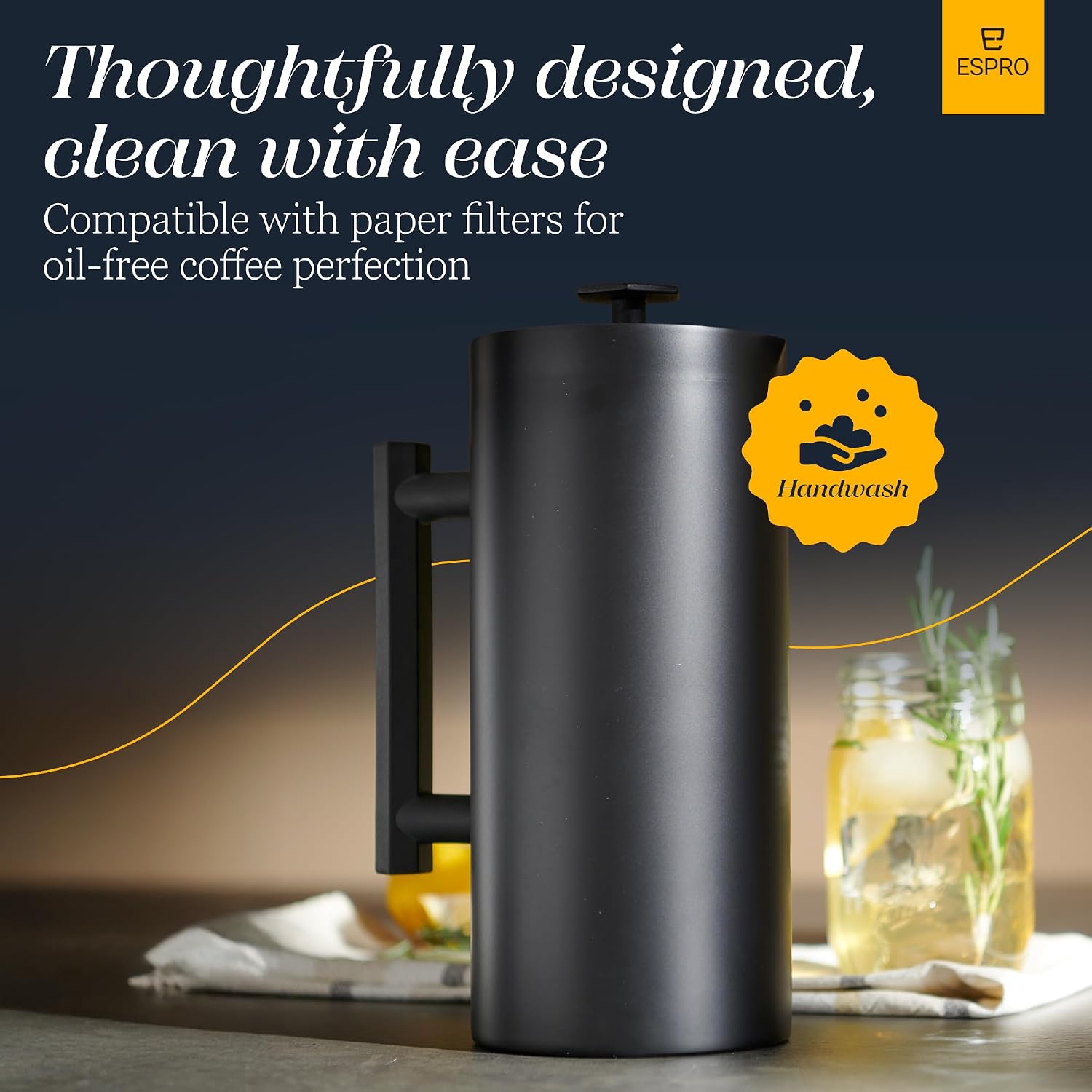 ESPRO P6 32 Ounces French Press Coffee Maker, Double Walled Stainless Steel Insulated, Brushed Stainless Steel