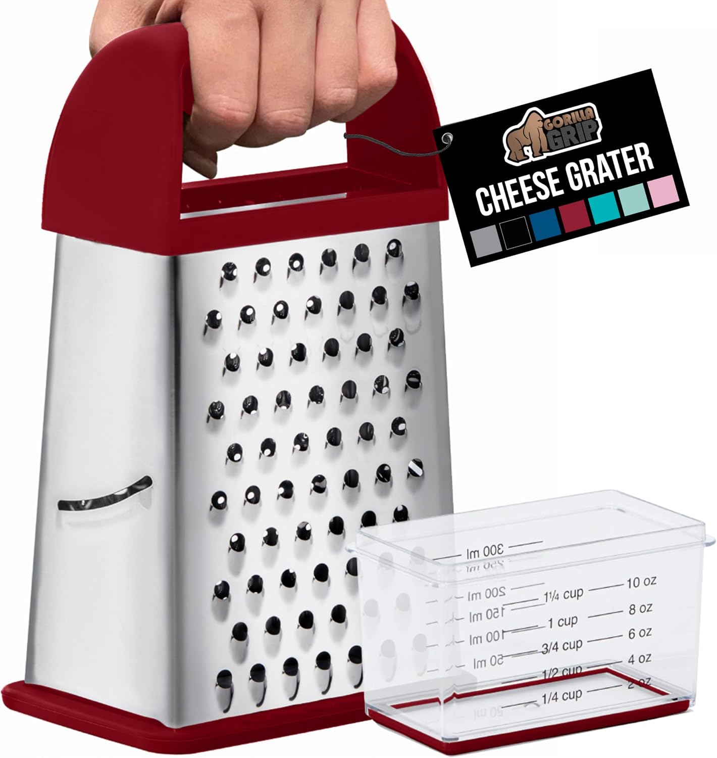 GORILLA GRIP® XL 4-Sided Stainless Steel BPA-Free Cheese Grater, Black