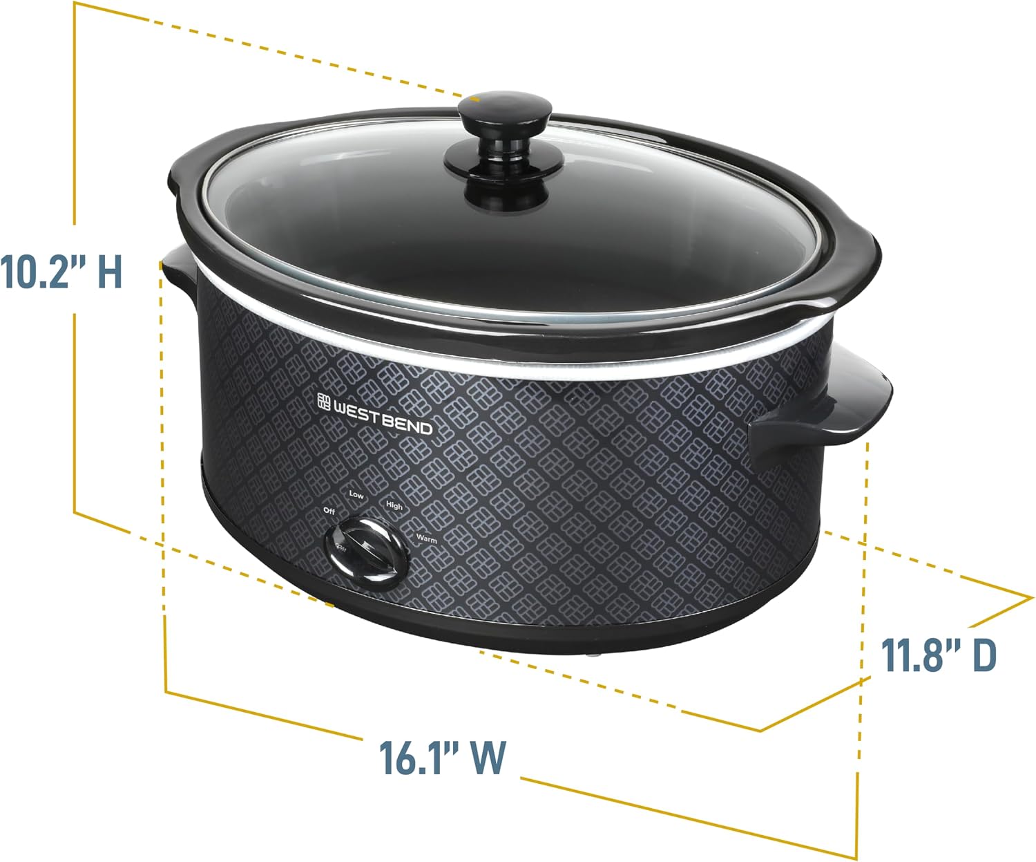 West Bend Slow Cooker 6-Quart Manual Crockery Style with Dishwasher Safe Oval Ceramic Crockpot and Glass Lid Two Temperature Settings Plus Keep Warm, 330-Watts, Black