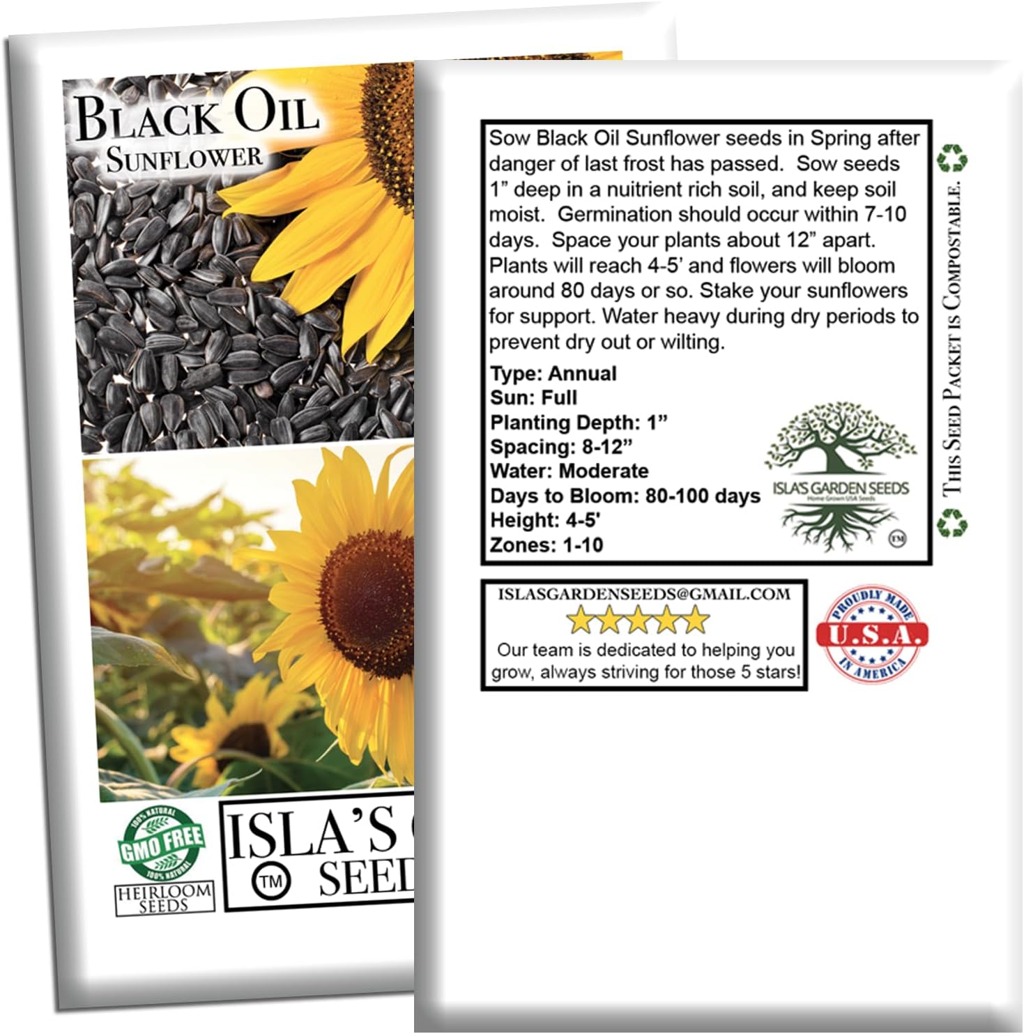 Black Oil Sunflower Seeds (Helianthus annuus) – 150+ Non GMO & Heirloom Seeds by Isla’s Garden Seeds