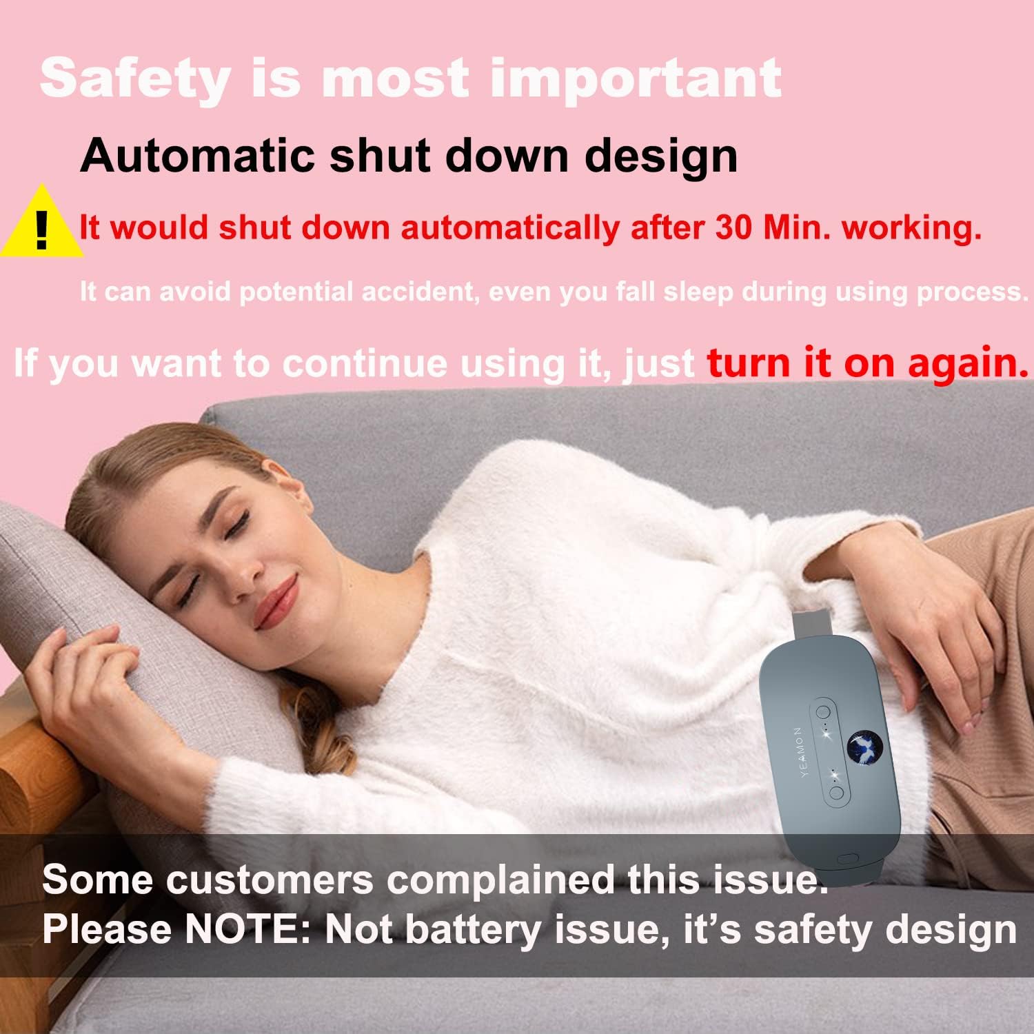 Portable Cordless Heating Pad, Electric Waist Belt Device, Fast Heating Pad with 3 Heat Levels and 3 Massage Modes, Back or Belly Heating Pad