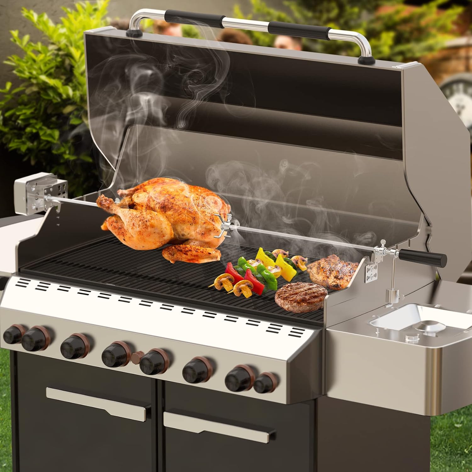 onlyfire Universal Grill Rotisserie Kit with 37"×1/2" Hexagon Spit Rod | Stainless Steel 110V Electric Motor, Does Not Fit Weber Gas Grills