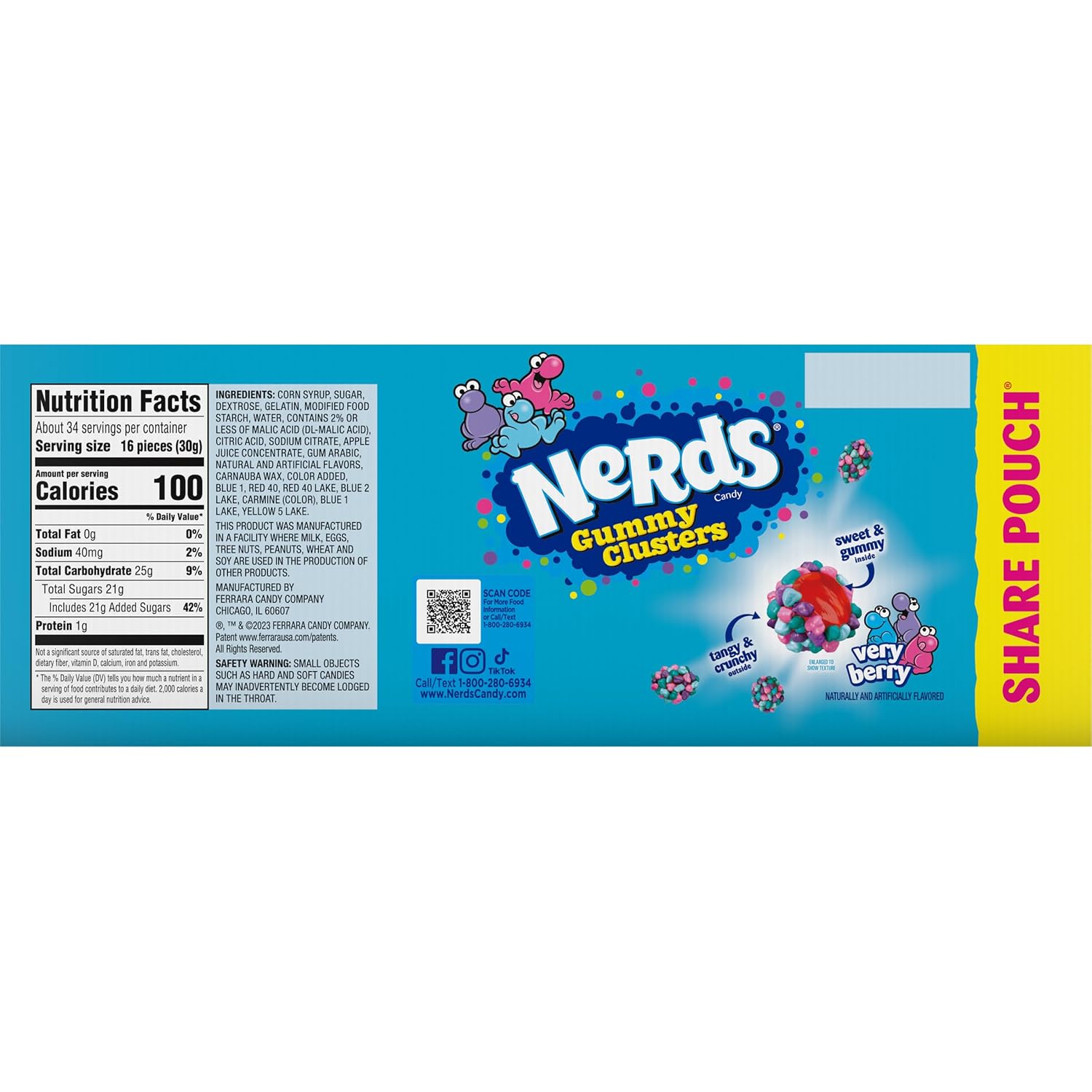 Nerds, Gummy Clusters Candy, Rainbow, Crunchy and Gummy, 8 Ounce