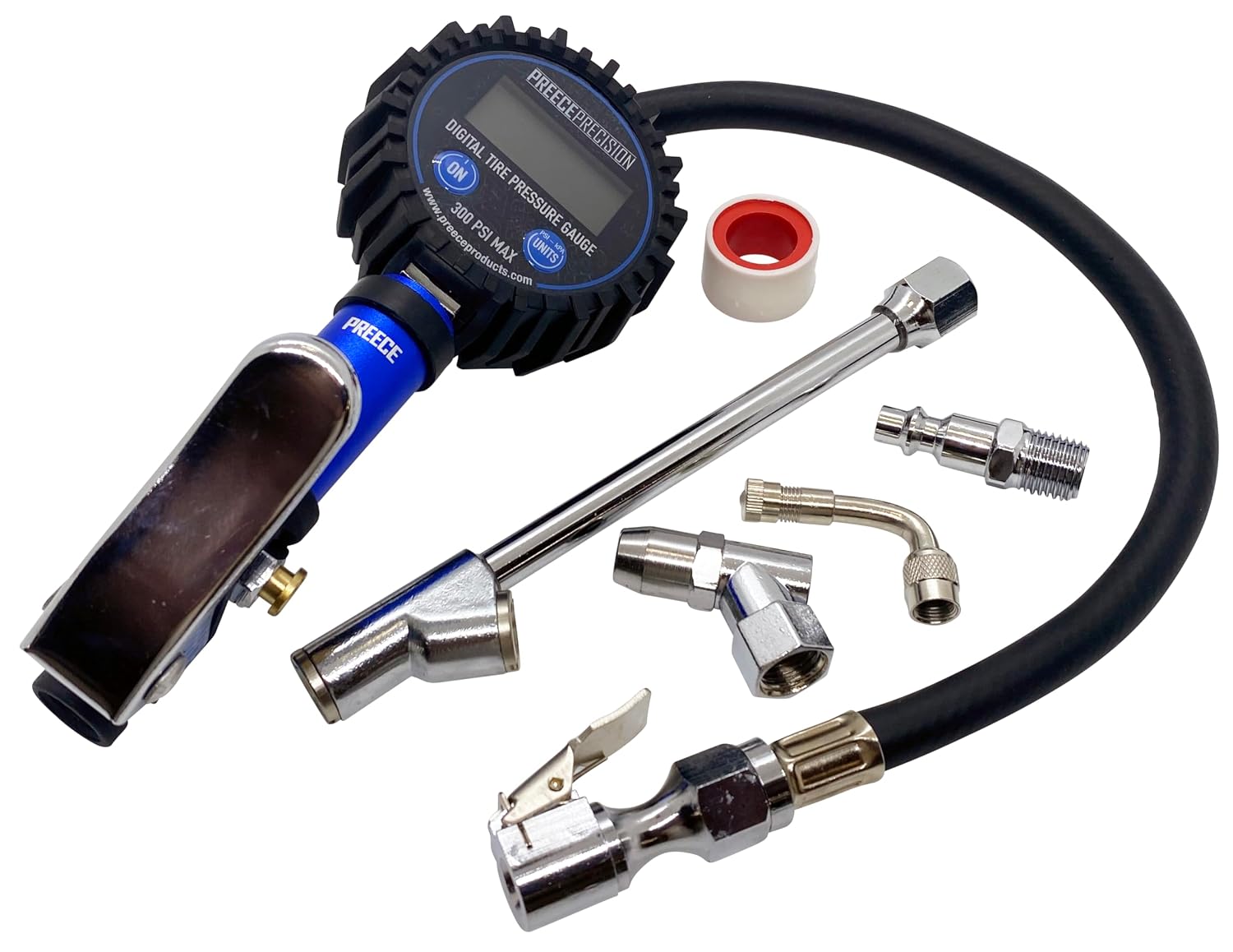 Preece 300PSI Digital Tire Pressure Gauge and Inflator with Accessory Kit