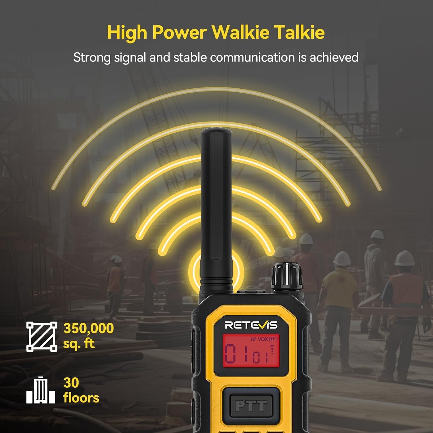 Retevis RB48PLUS GMRS Walkie Talkies Long Range,IP67 Waterproof 2 Way Radio | Repeater Capable, Dual PTT, Vibration Alert, NOAA, SOS, for Hurricane Preparedness, Emergency Communication, Outdoor, 2 Pack