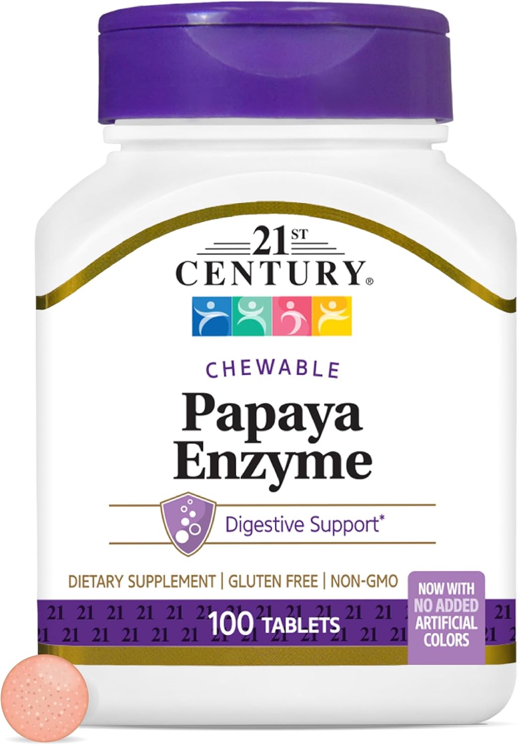 21st Century Papaya Enzyme Chewables for Digestion, Tropical, 100 Count | Papaya & Pineapple Digestive Enzymes with Bromelain & Papain, Digestive Comfort & Gut Health, Gluten Free, Non-GMO