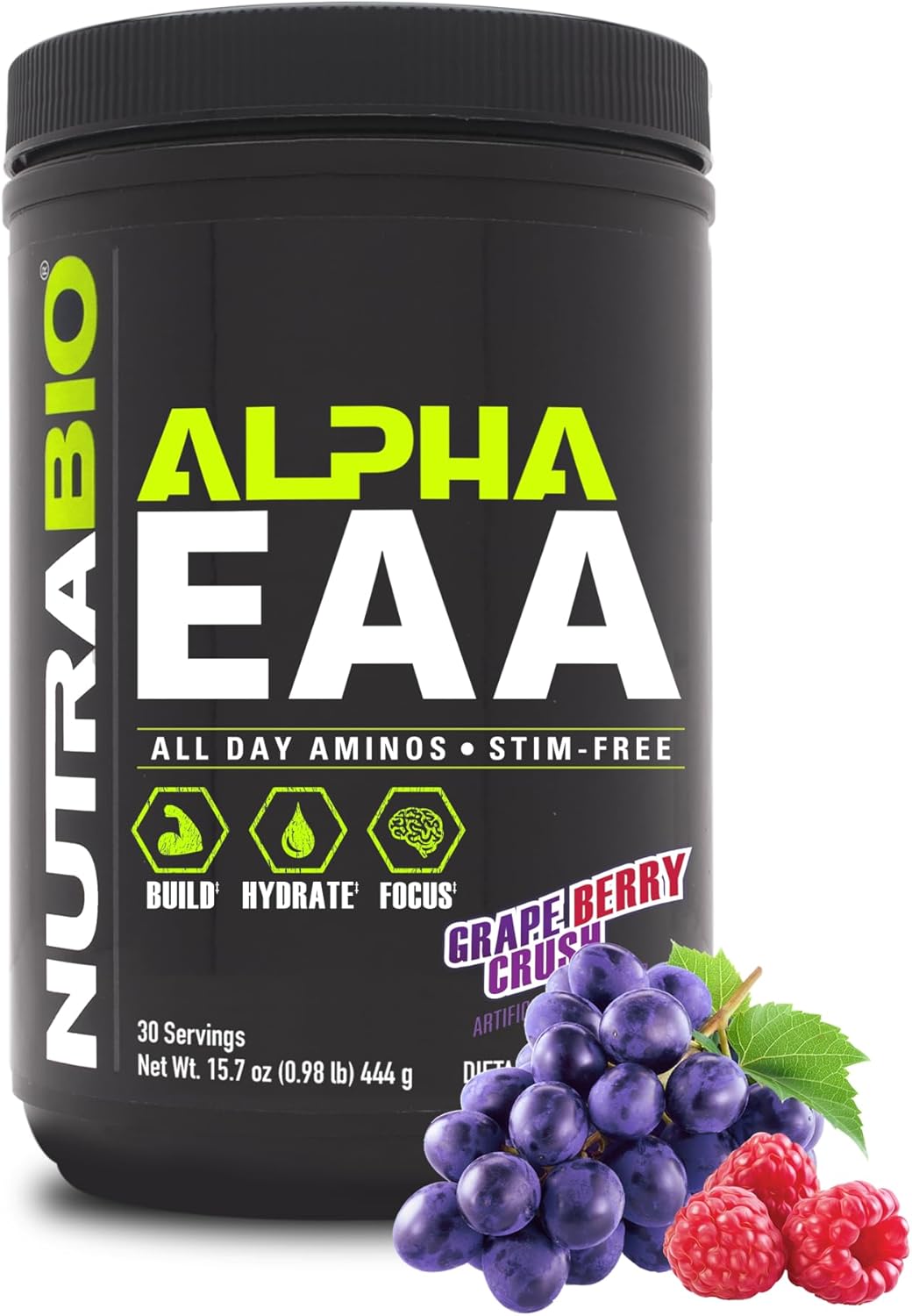 NutraBio Alpha EAA - All-Day Amino Acids for Muscle Growth and Hydration - Essential Amino Acids with Nootropics & Adaptogens- Full Spectrum EAA BCAA Powder - 30 Servings - Strawberry Lemon