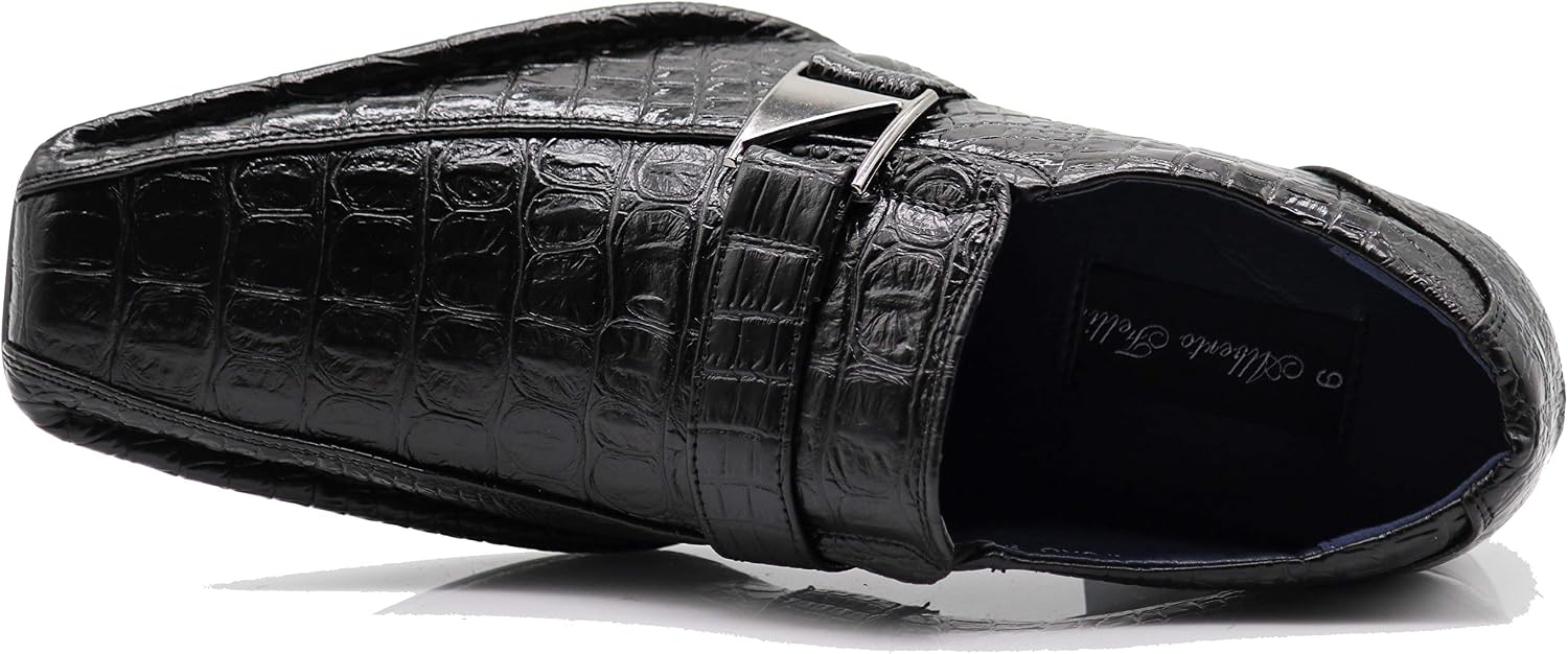 Enzo Romeo Santcro Men's Dress Crocodile Print Loafers Elastic Slip on with Buckle Fashion Shoes Runs Half Size Big