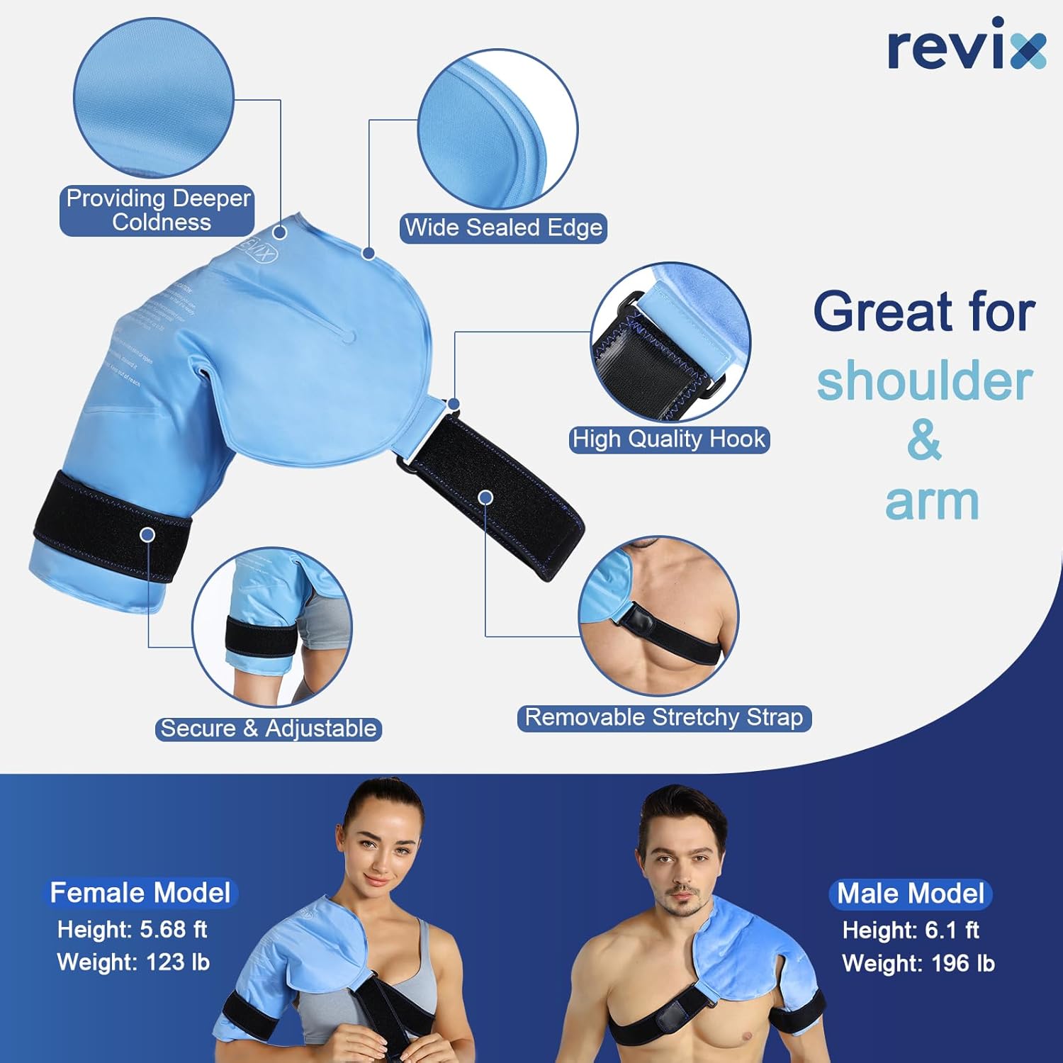 REVIX Shoulder Ice Pack Wrap for Rotator Cuff, Reusable Gel Cold Pack