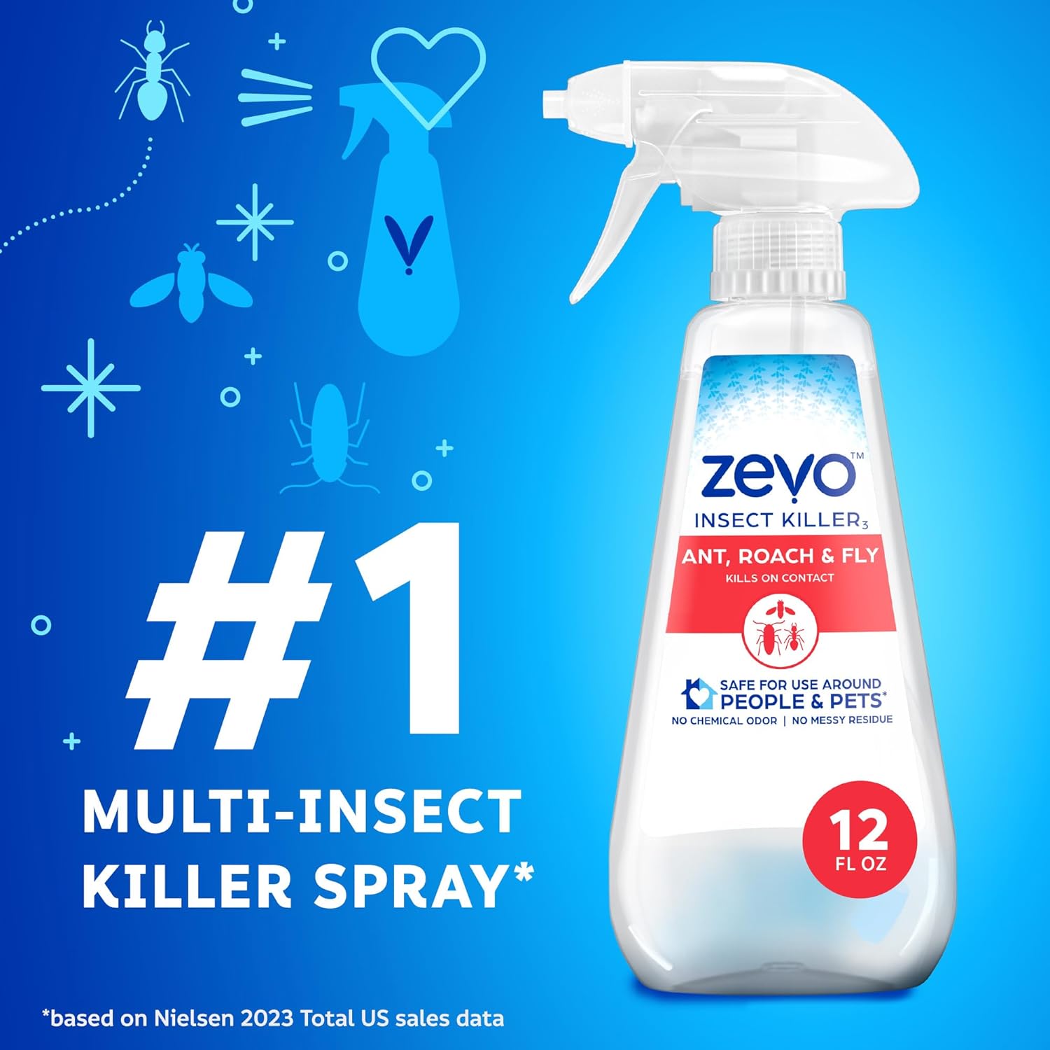 Zevo Flying Insect Bug Aerosol Spray, Kills Flies & Fruit Flies, 2 Bottles